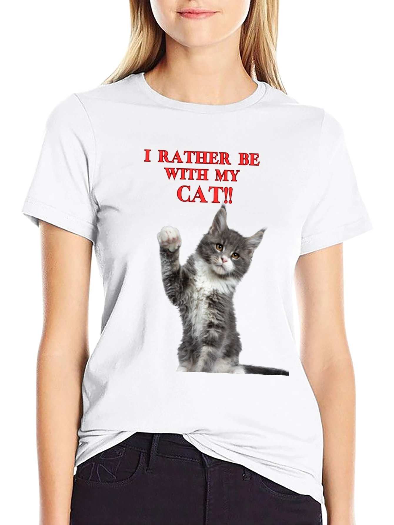 Black Funny "I'd Rather Be With My Cat" Graphic Tee view 9