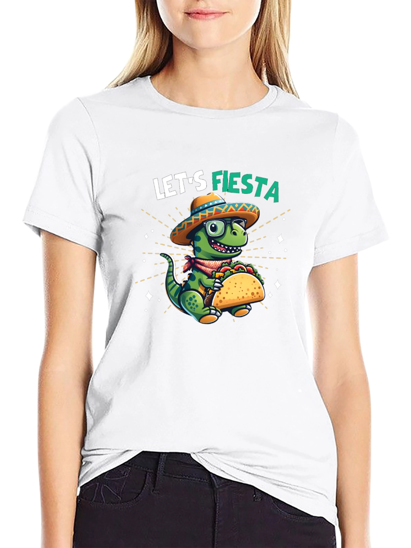Black Let's Fiesta Dinosaur Taco T-Shirt view 9