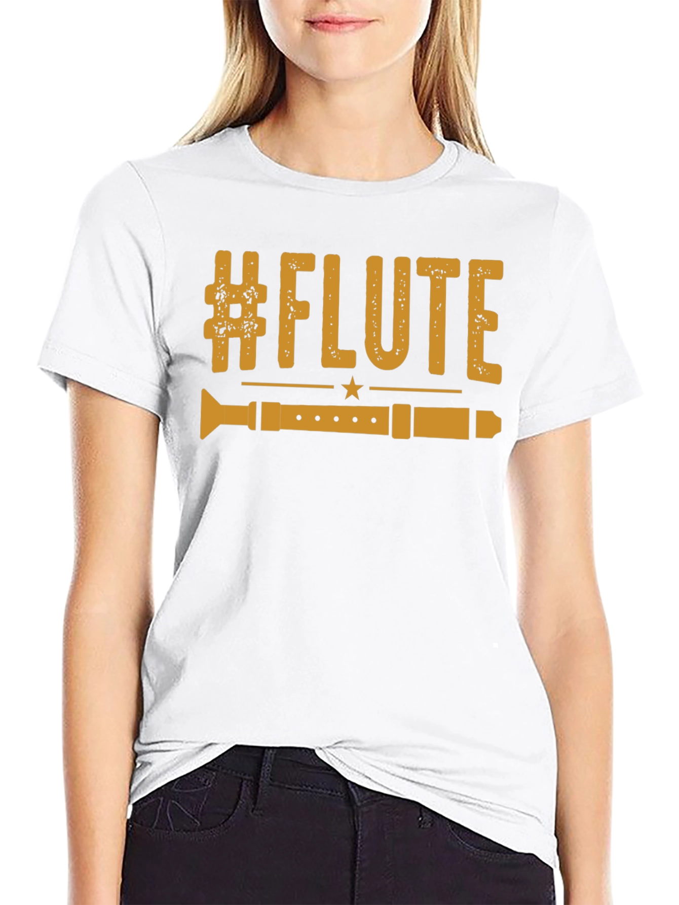 Black #Flute Music Lover T-Shirt - Black Graphic Tee view 9
