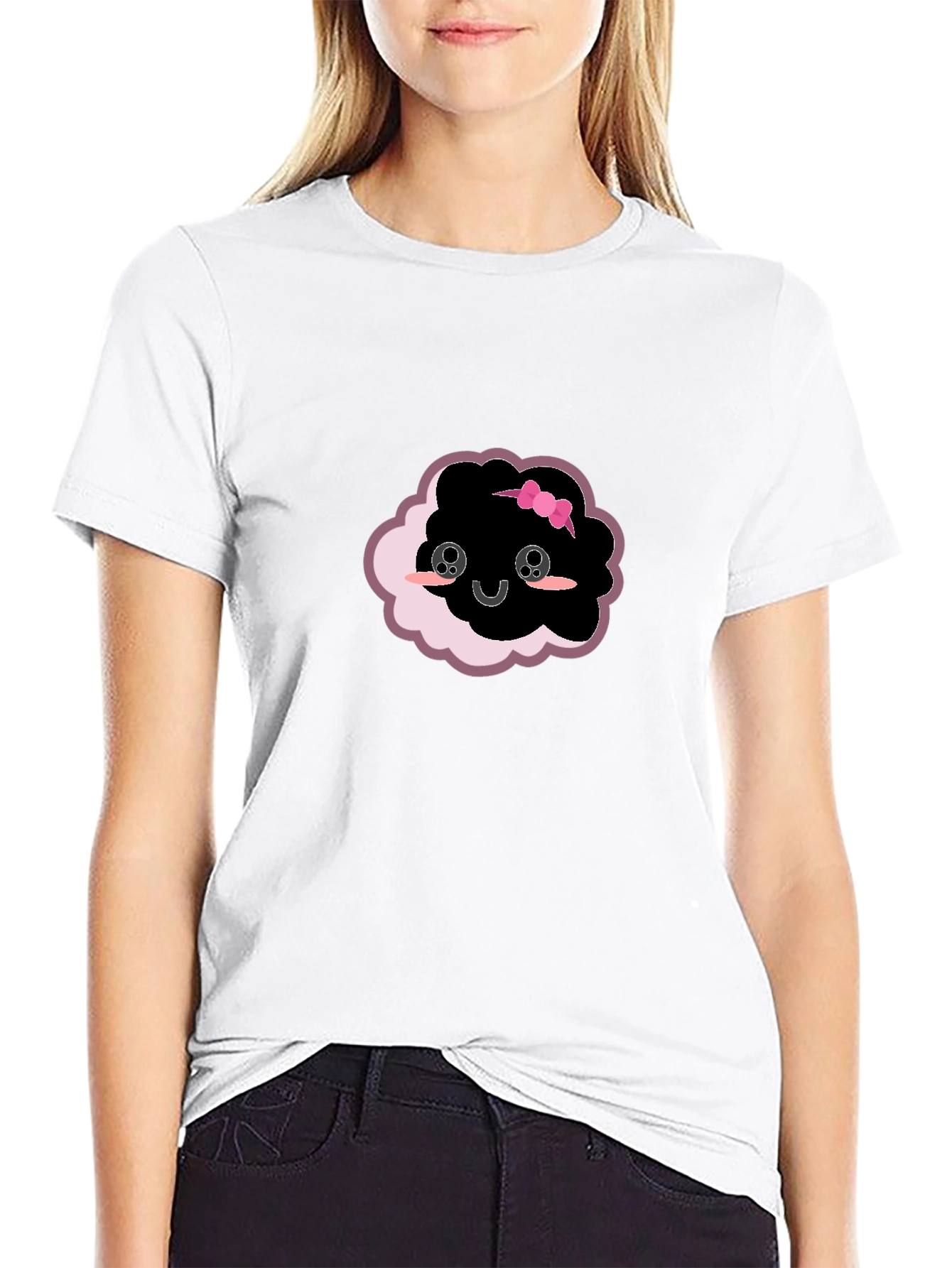 Black Cute Cloud Kawaii T-Shirt - Black view 9