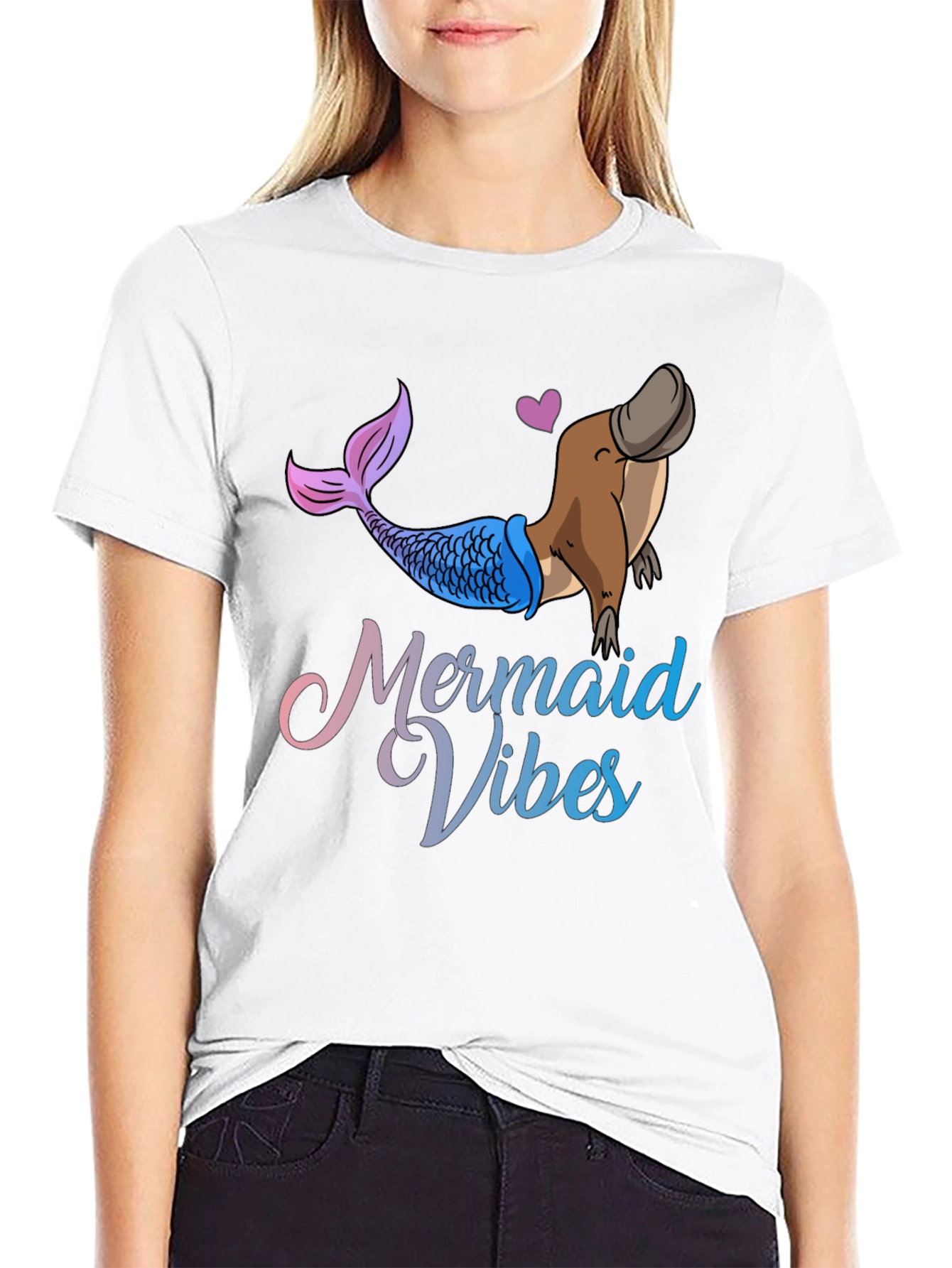 Black Mermaid Vibes Platypus Graphic T-Shirt view 9