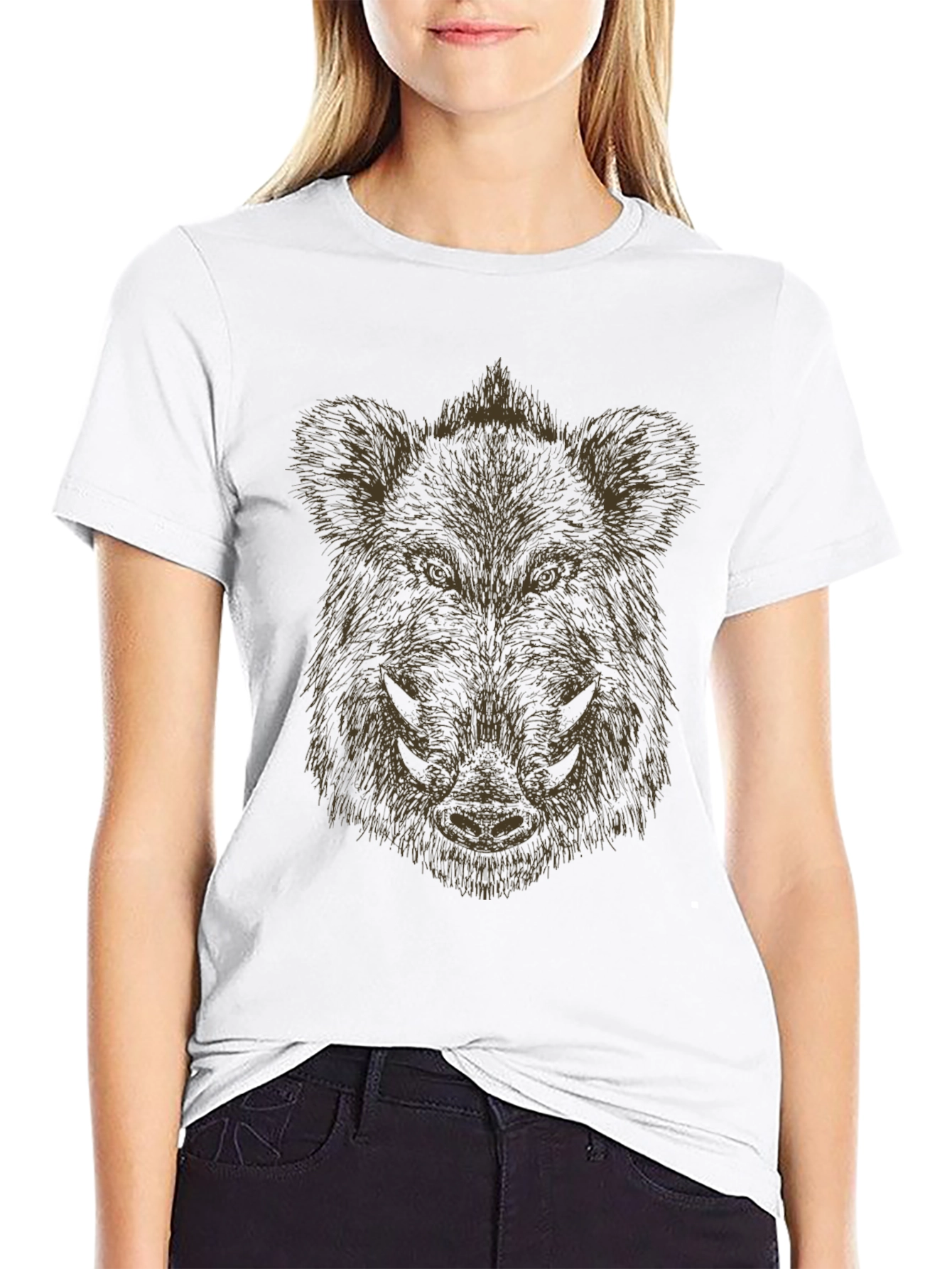 Black Boar Head Graphic Tee - Black Cotton T-Shirt view 9