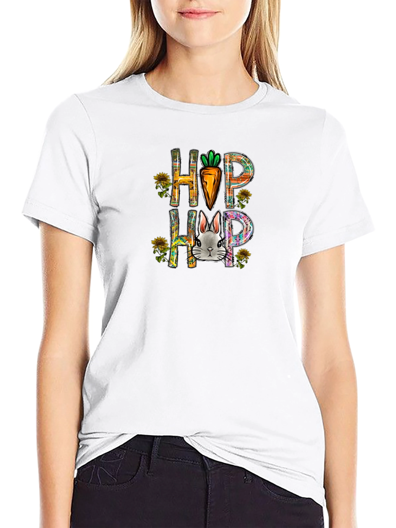 Black Hop Hip Easter Bunny Carrot T-Shirt view 9