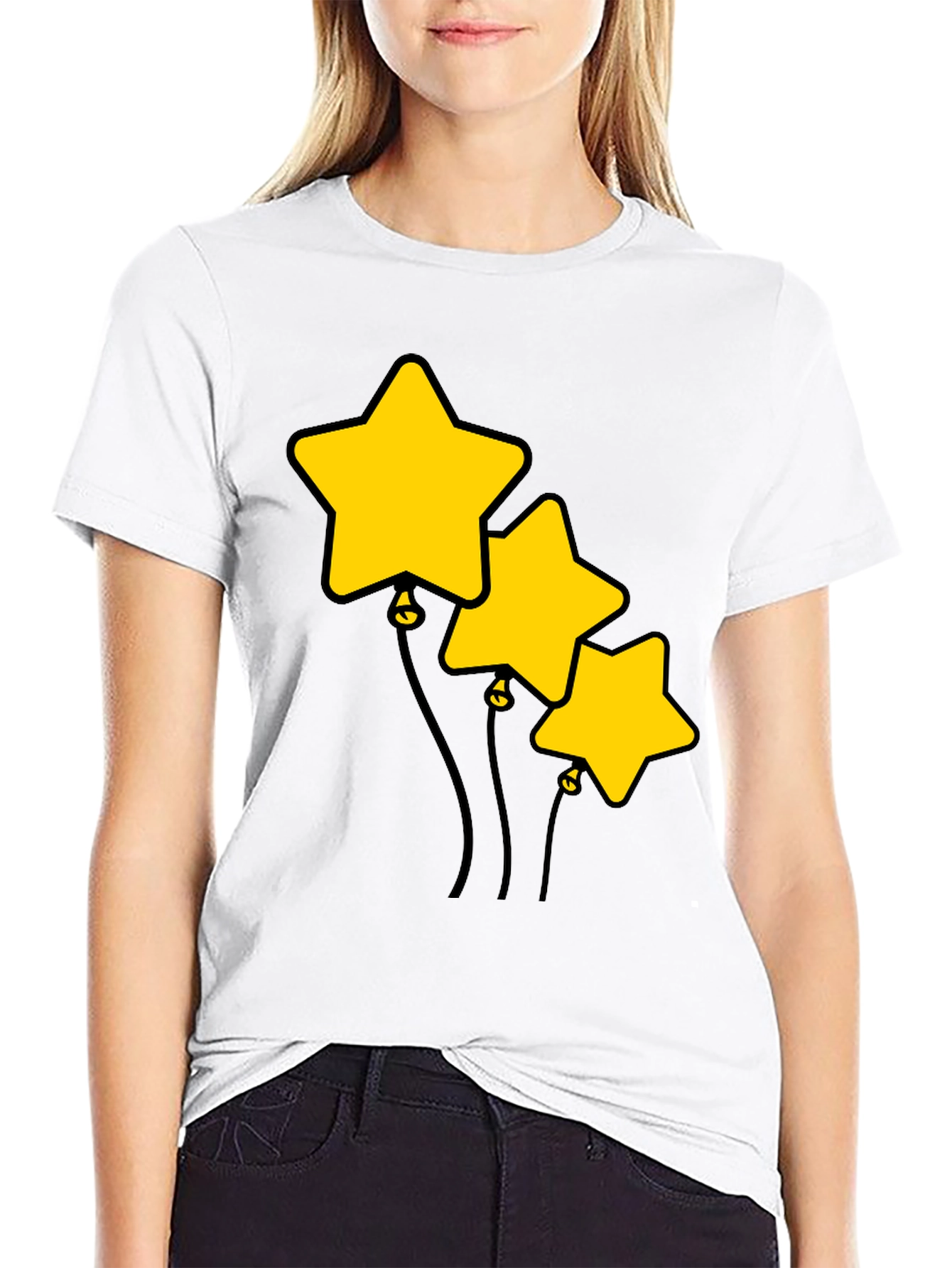 Black Star Balloons Graphic Tee - Black Cotton T-Shirt view 9