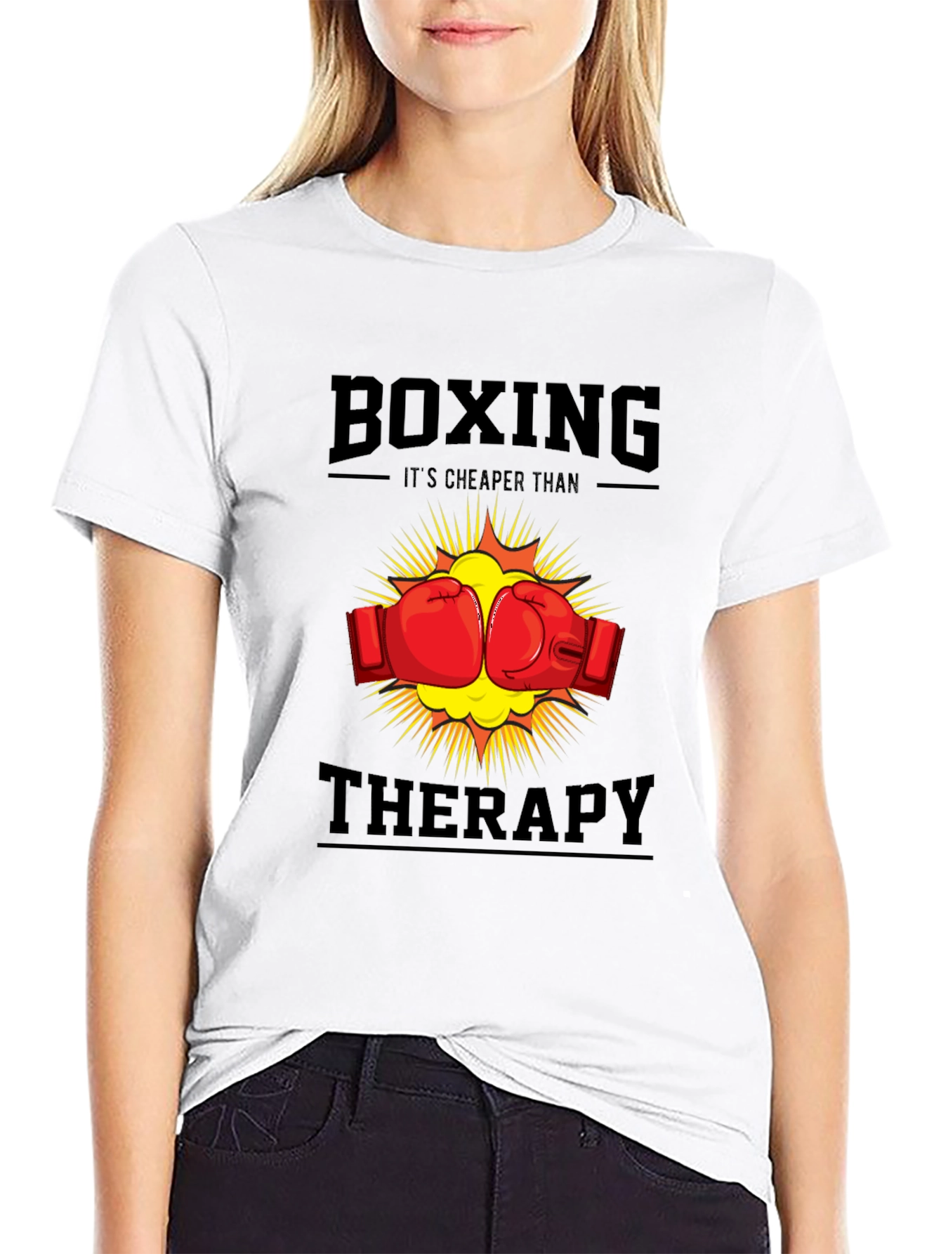 Black Boxing Cheaper Than Therapy T-Shirt view 9