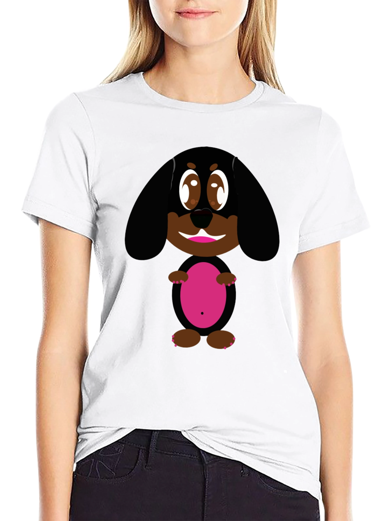Black Cute Dog Graphic Black T-Shirt view 9