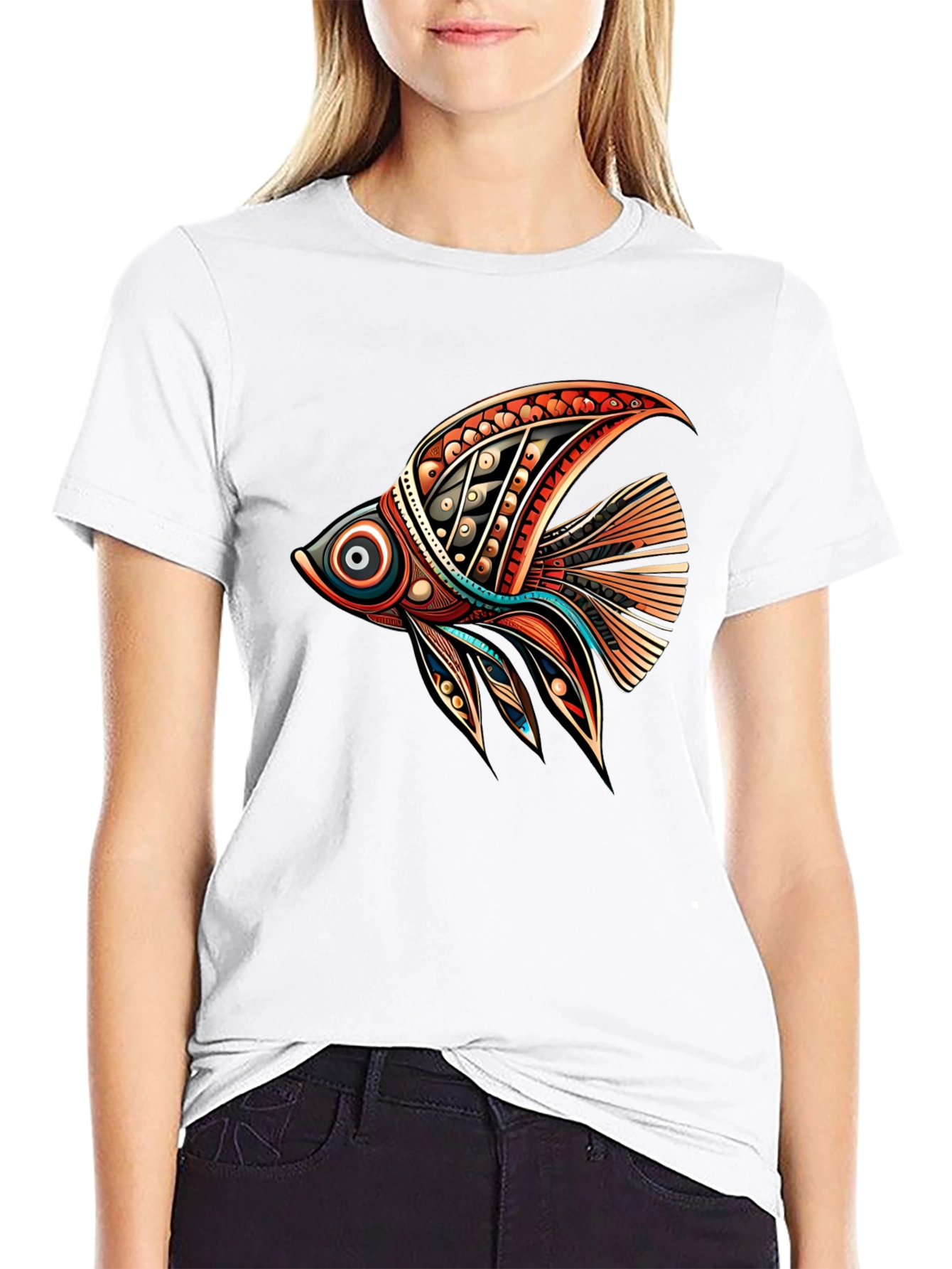 Black Tribal Fish Graphic Tee - Stylish Black T-Shirt view 9