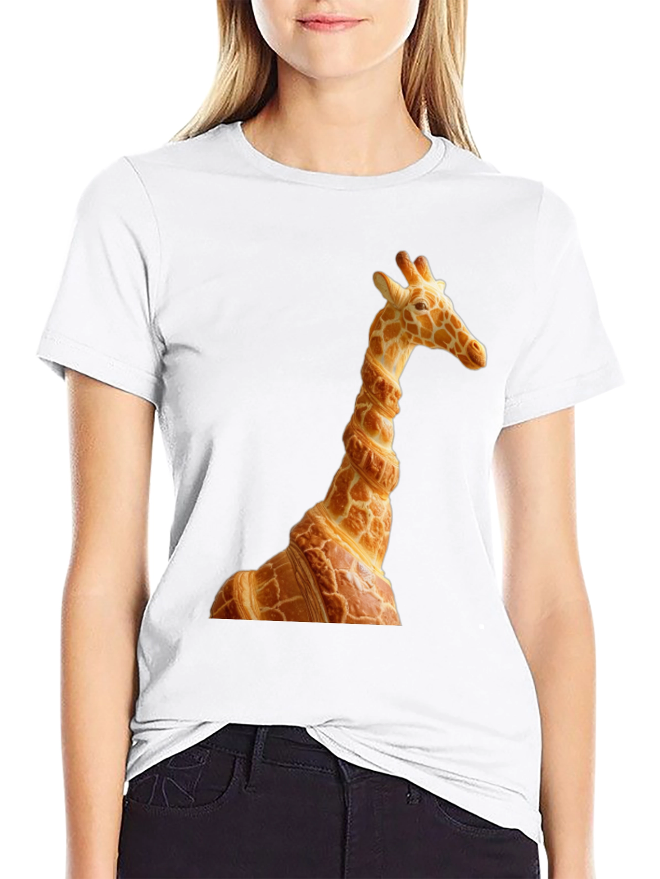 Black Croissant Giraffe Graphic Tee - Novelty Humor view 9