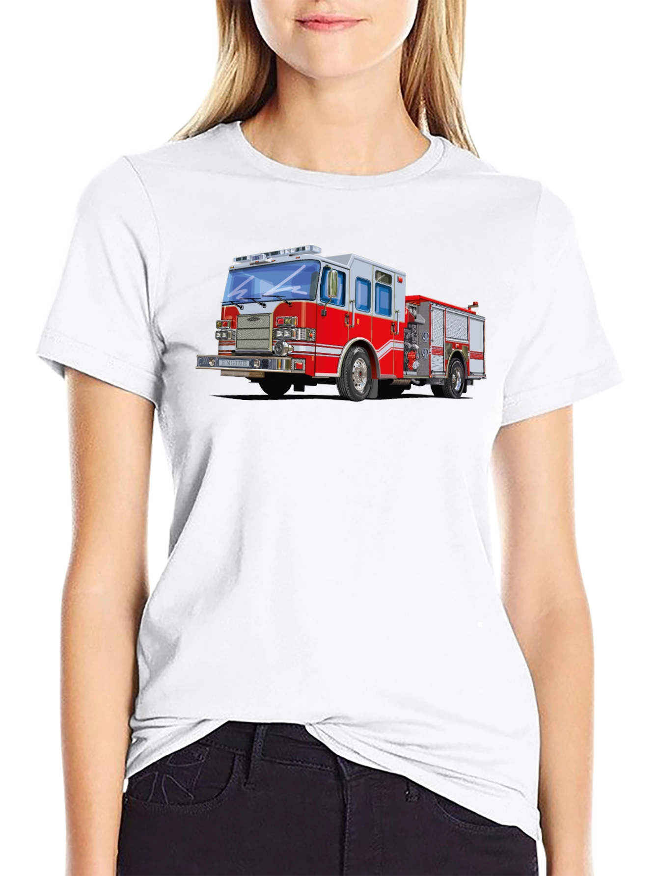 Black Firetruck Graphic Tee - Black Cotton Blend T-Shirt view 9