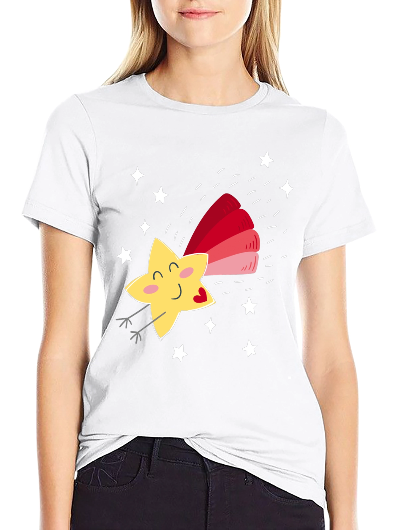 Black Cute Star Graphic Tee - Unisex Black T-Shirt view 9