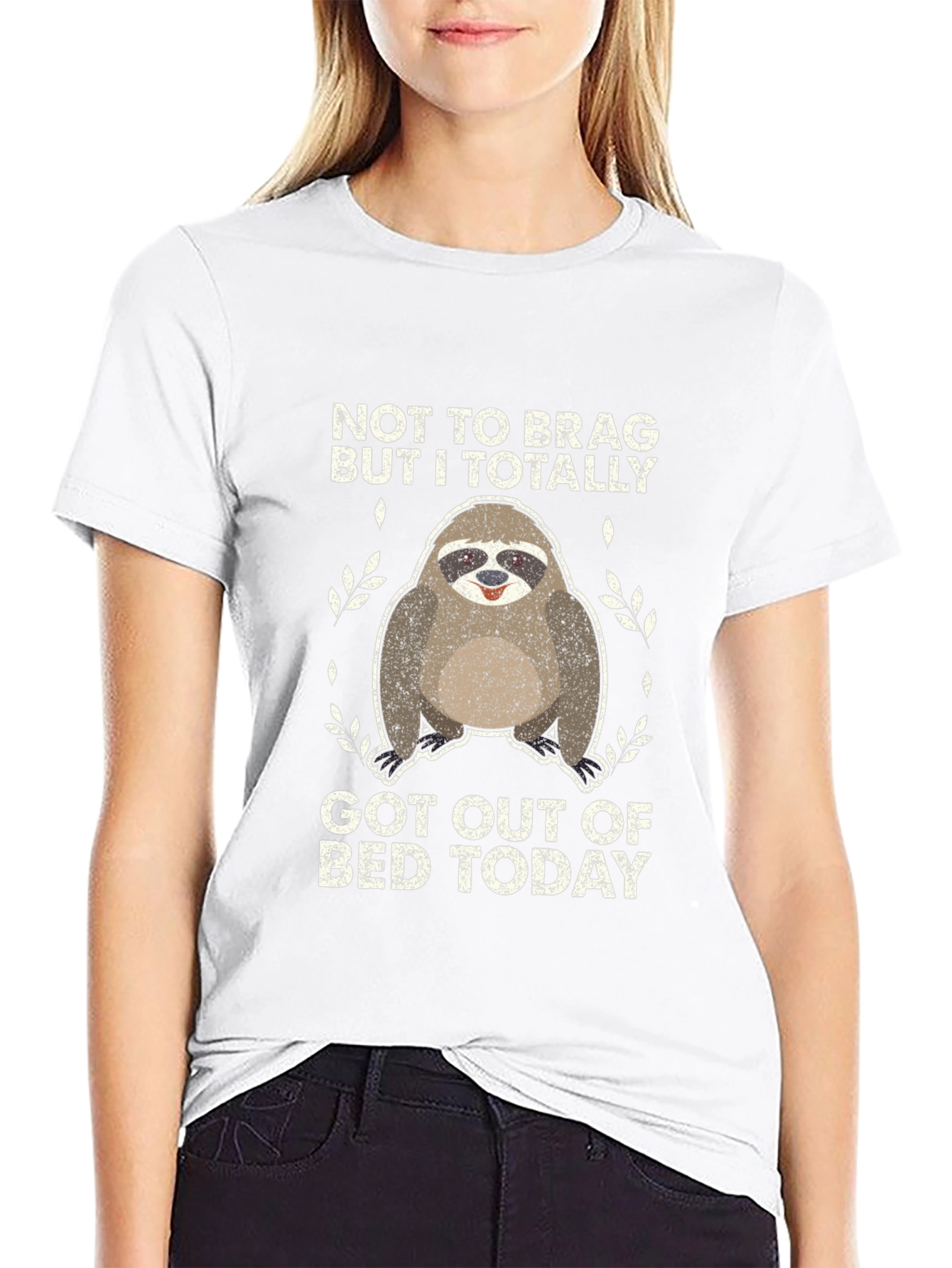 Black Funny Sloth T-Shirt - "Not To Brag, But I Got Out of Bed Today" view 9
