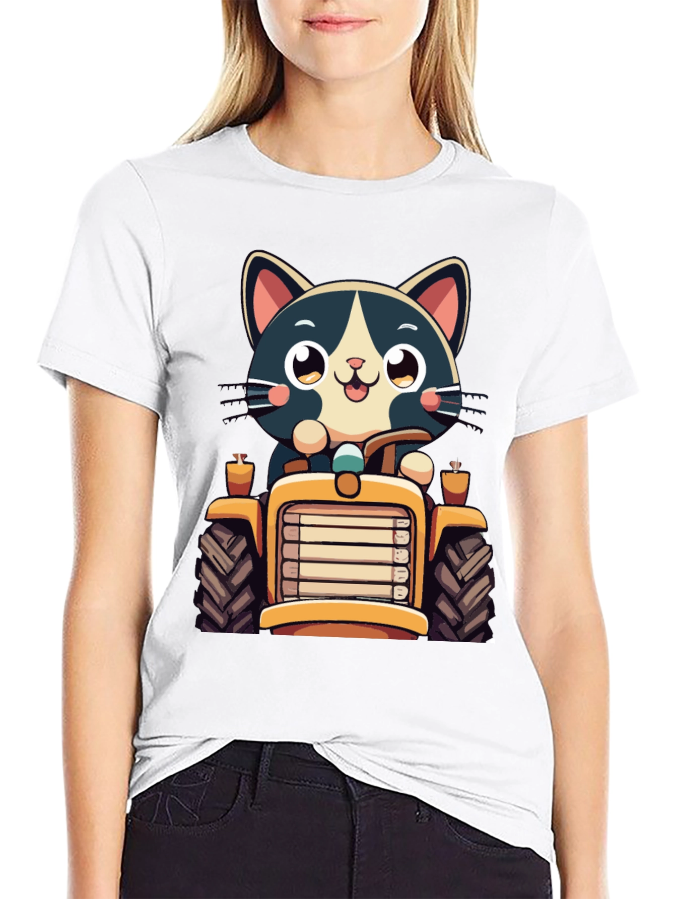 Black Cat Driving Tractor T-Shirt view 9