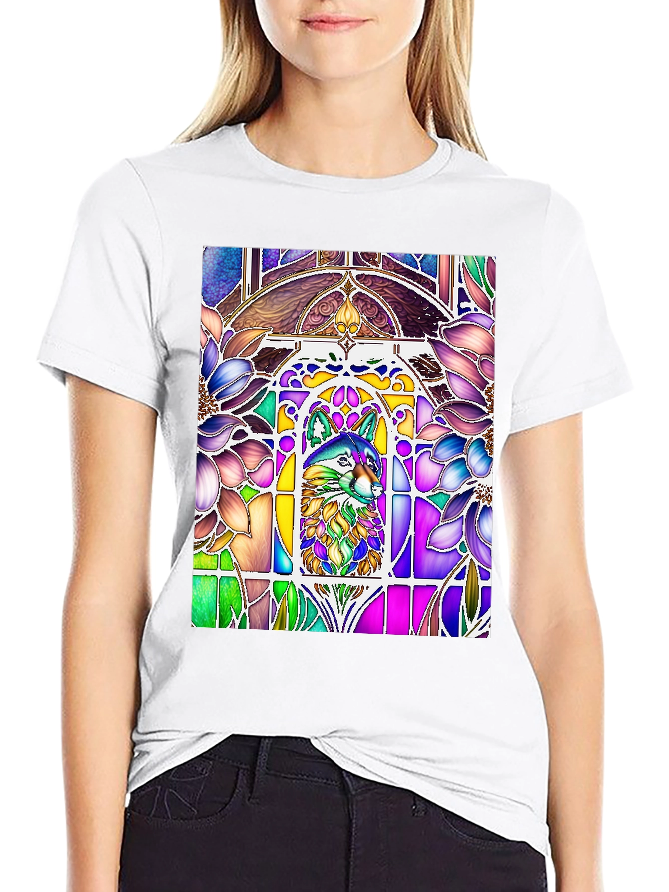 Black Stained Glass Wolf Graphic Tee view 9