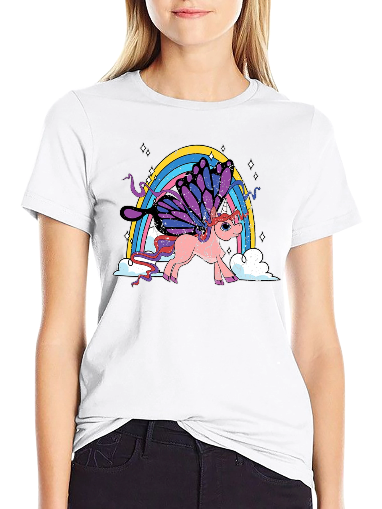 Black Unicorn Rainbow T-Shirt - Magical Butterfly Wings view 9