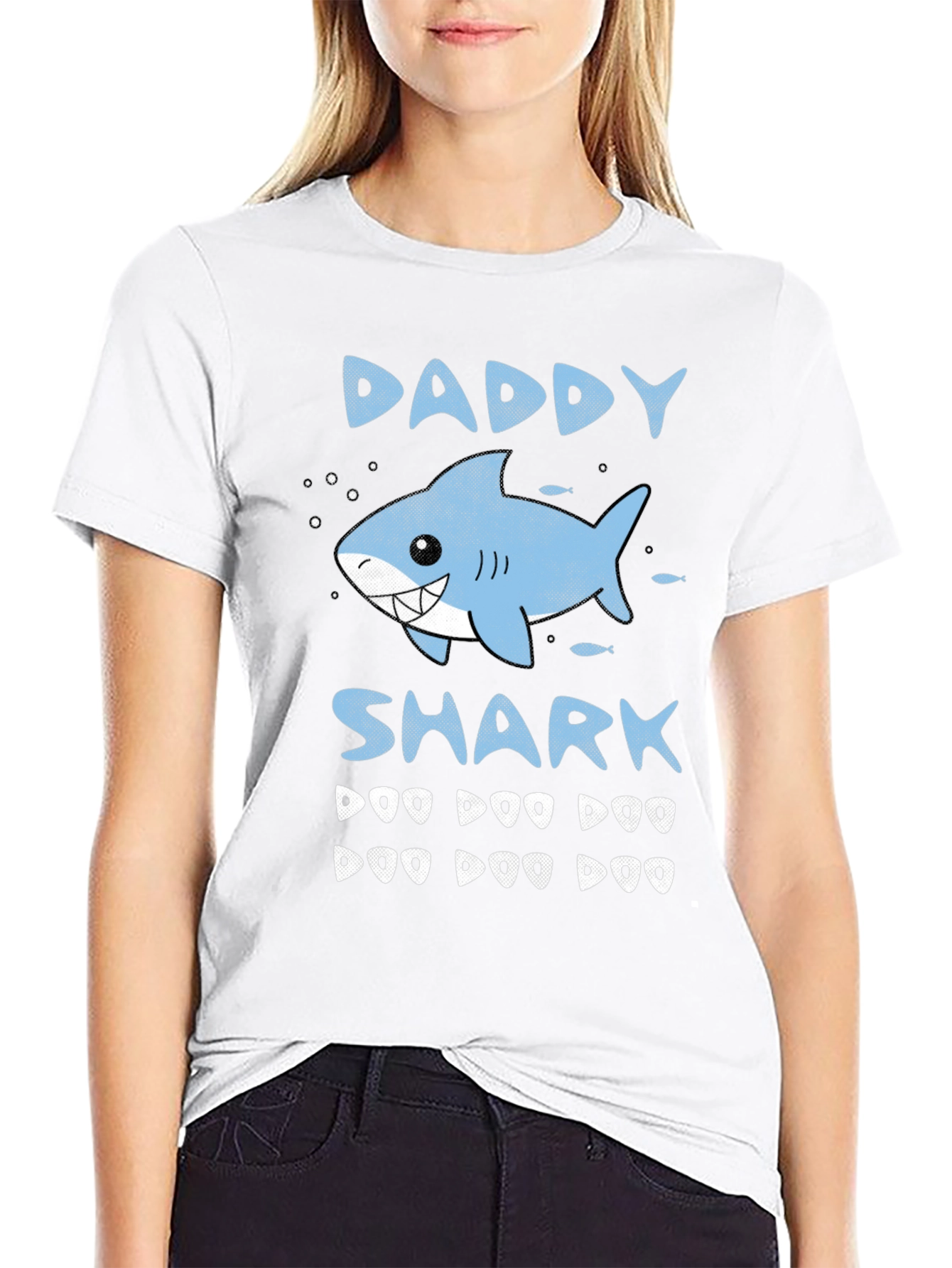 Black Daddy Shark Graphic Print Men's T-Shirt view 9
