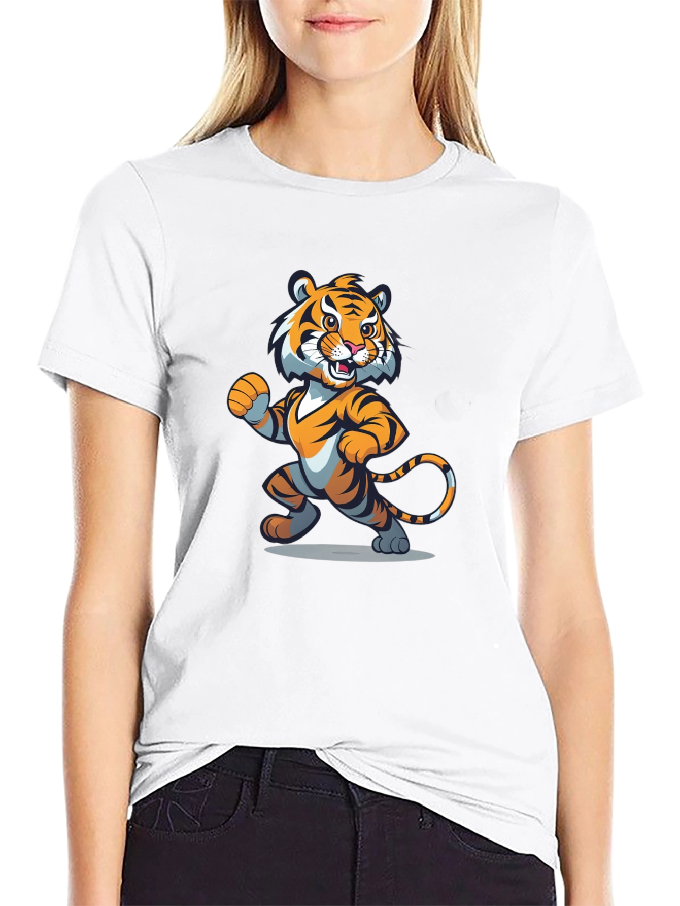 Black Cartoon Tiger Graphic Tee - Black view 9