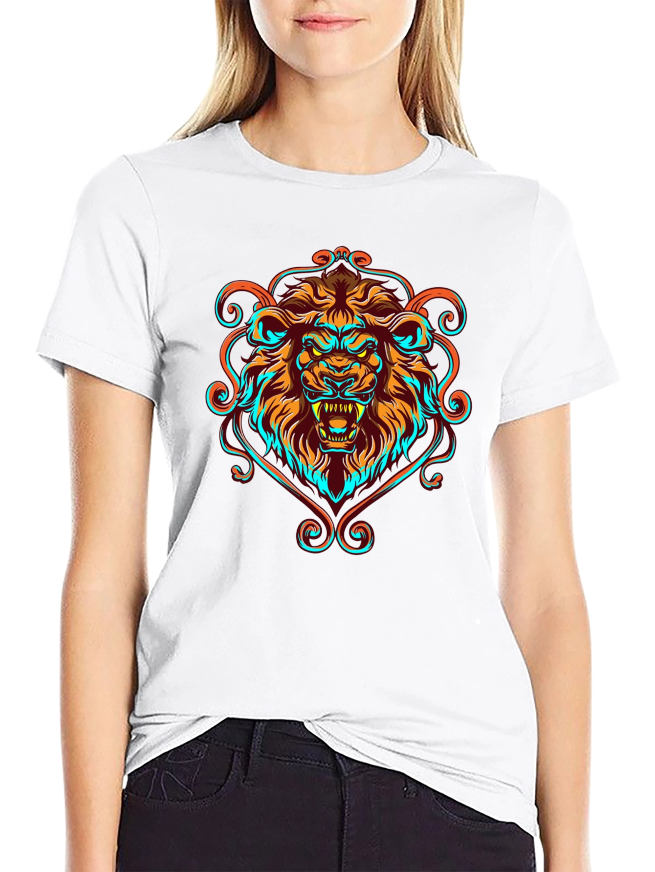 Black Lion Graphic Print Black T-Shirt view 9