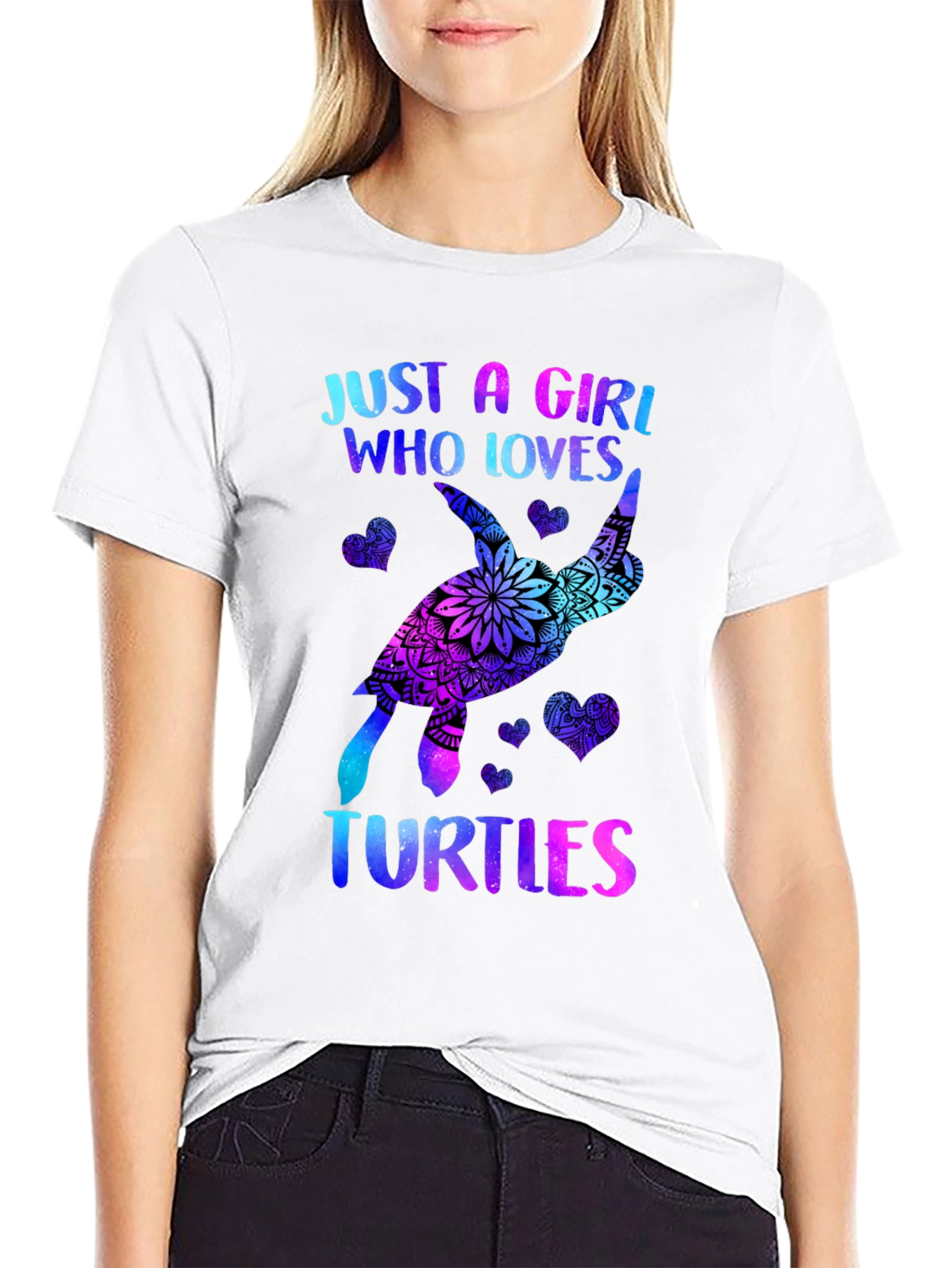 Black Just A Girl Who Loves Turtles T-Shirt Black view 9