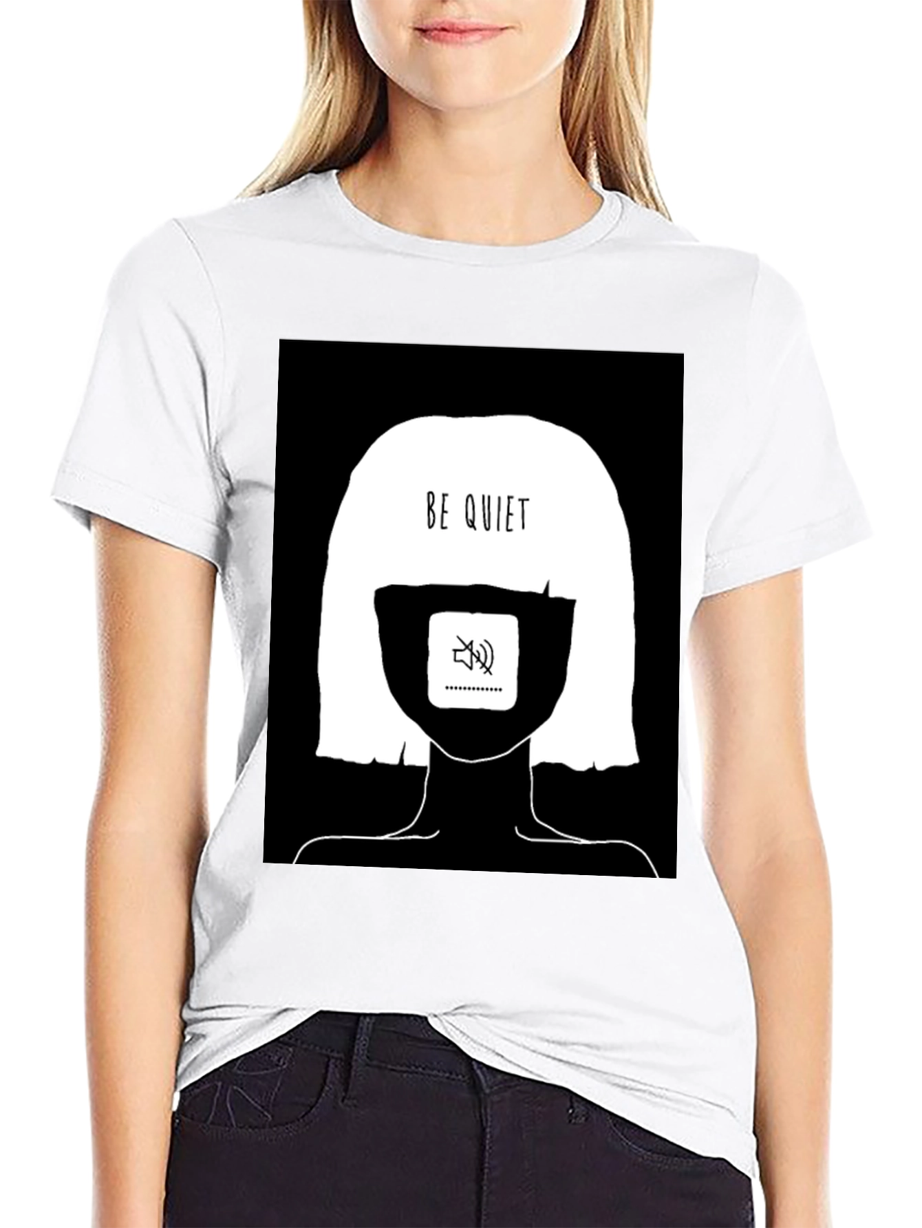 Black Be Quiet Graphic Tee - Black Cotton Unisex view 9