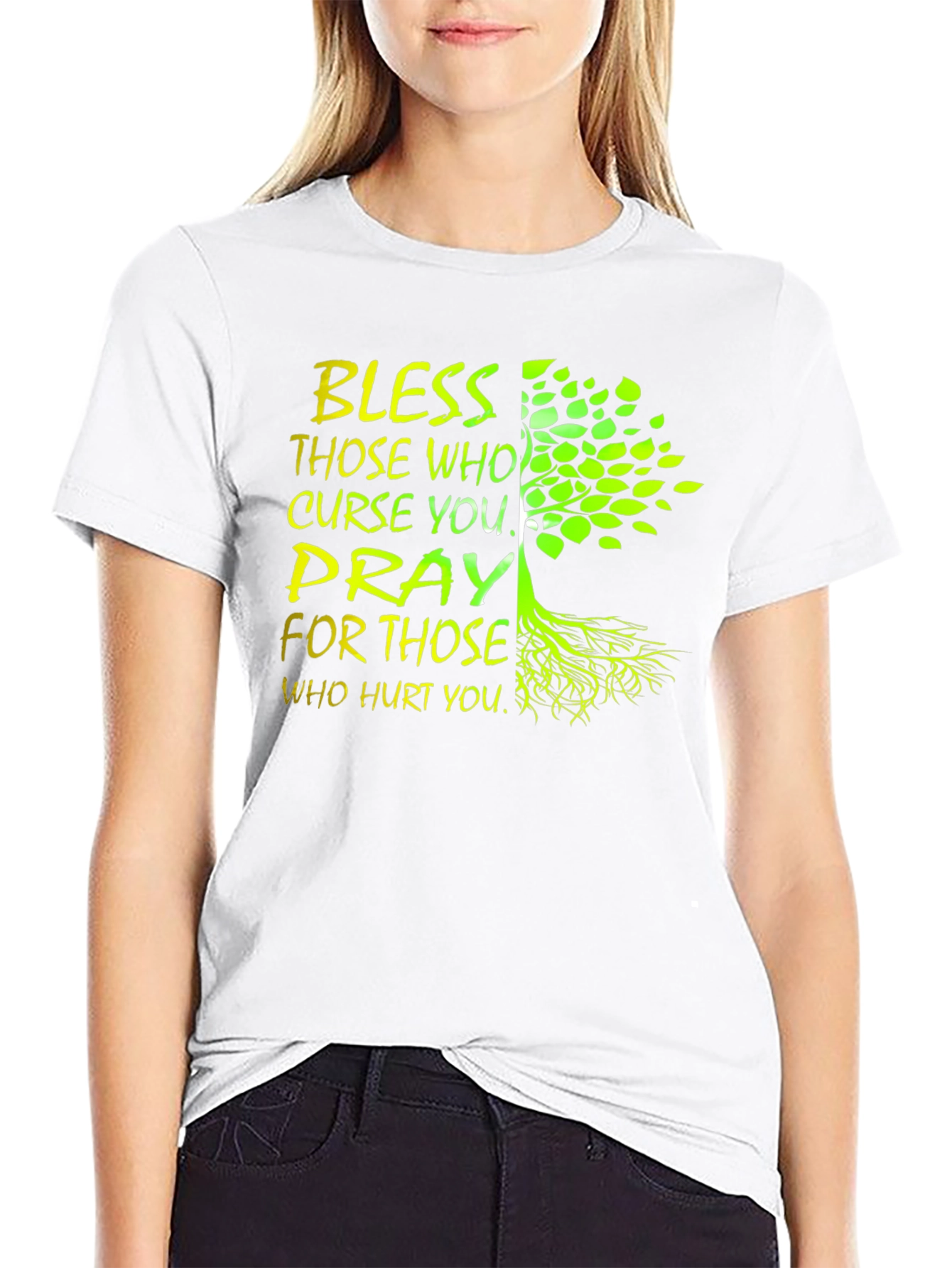 Black Bless & Pray Tree Graphic Black T-Shirt view 9