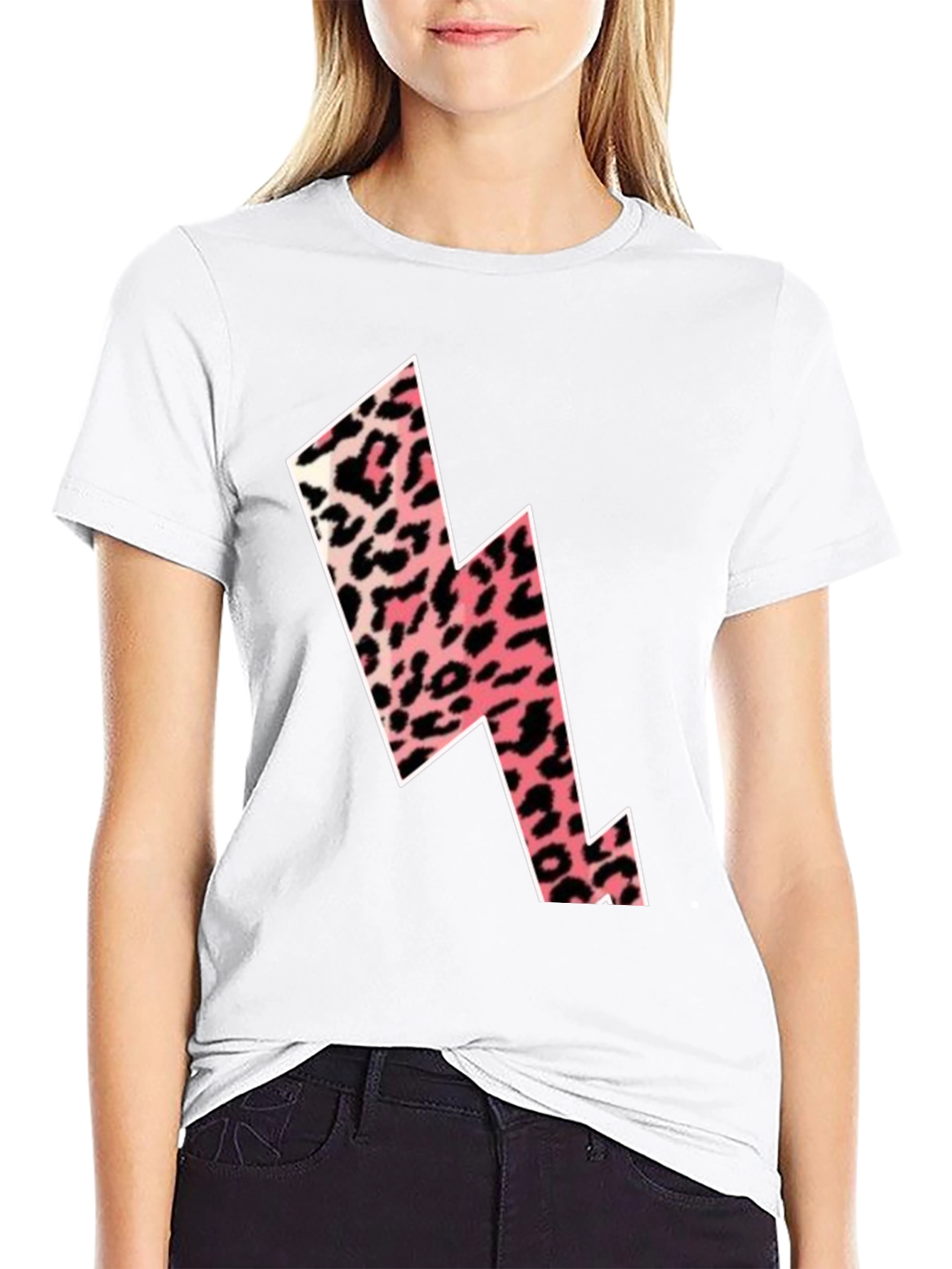 Black Trendy Leopard Print Lightning Bolt Graphic Tee view 9