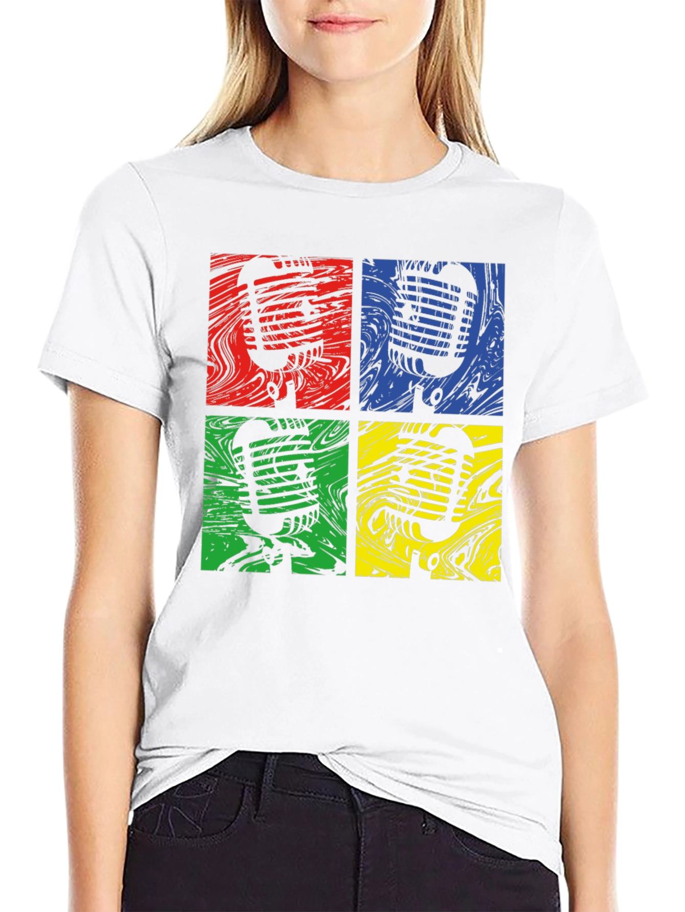 Black Retro Microphone T-Shirt - Pop Art Style, Music Lover Tee view 9