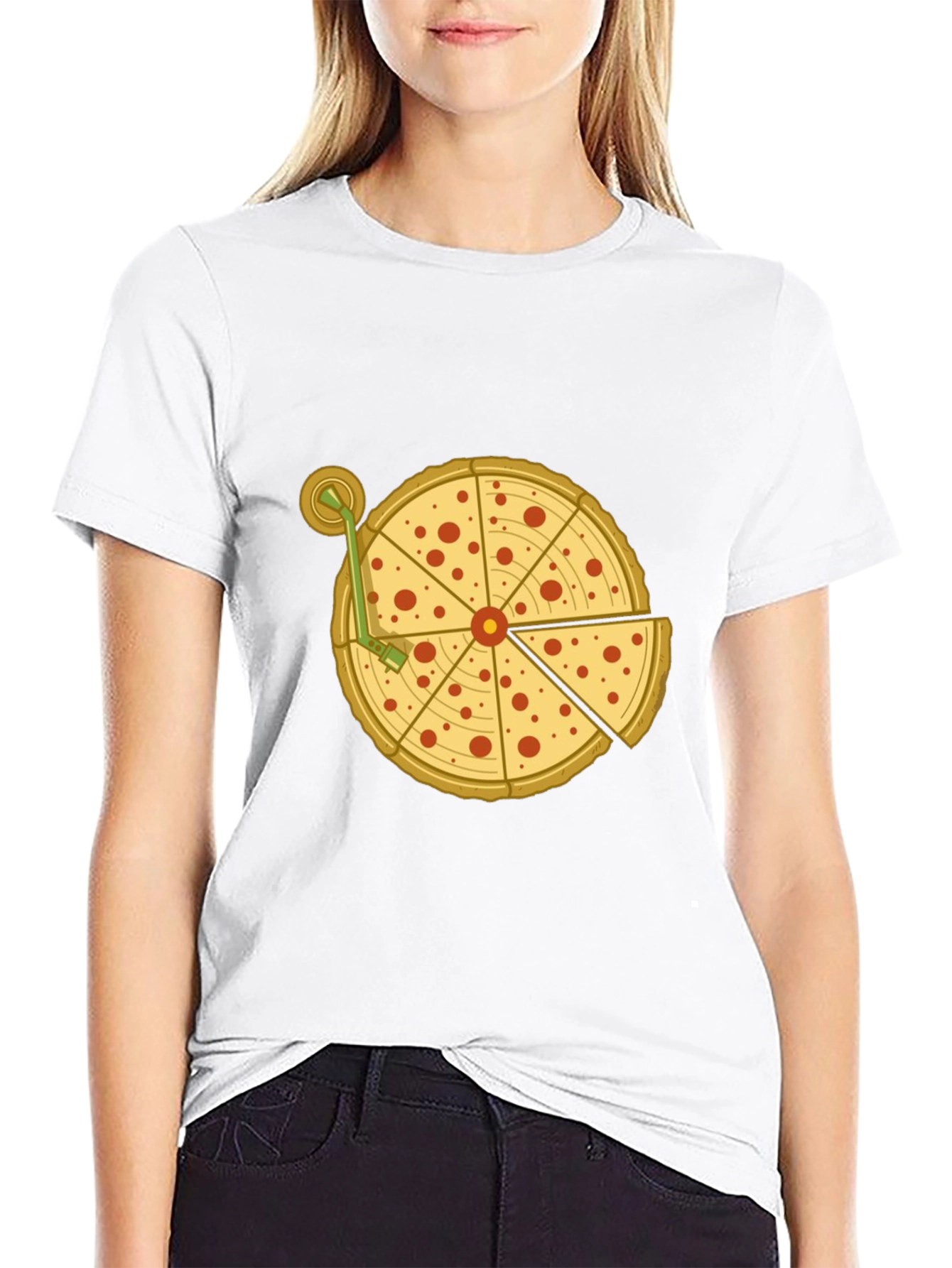 Black Pizza Turntable Graphic Tee - Black Cotton T-Shirt view 9