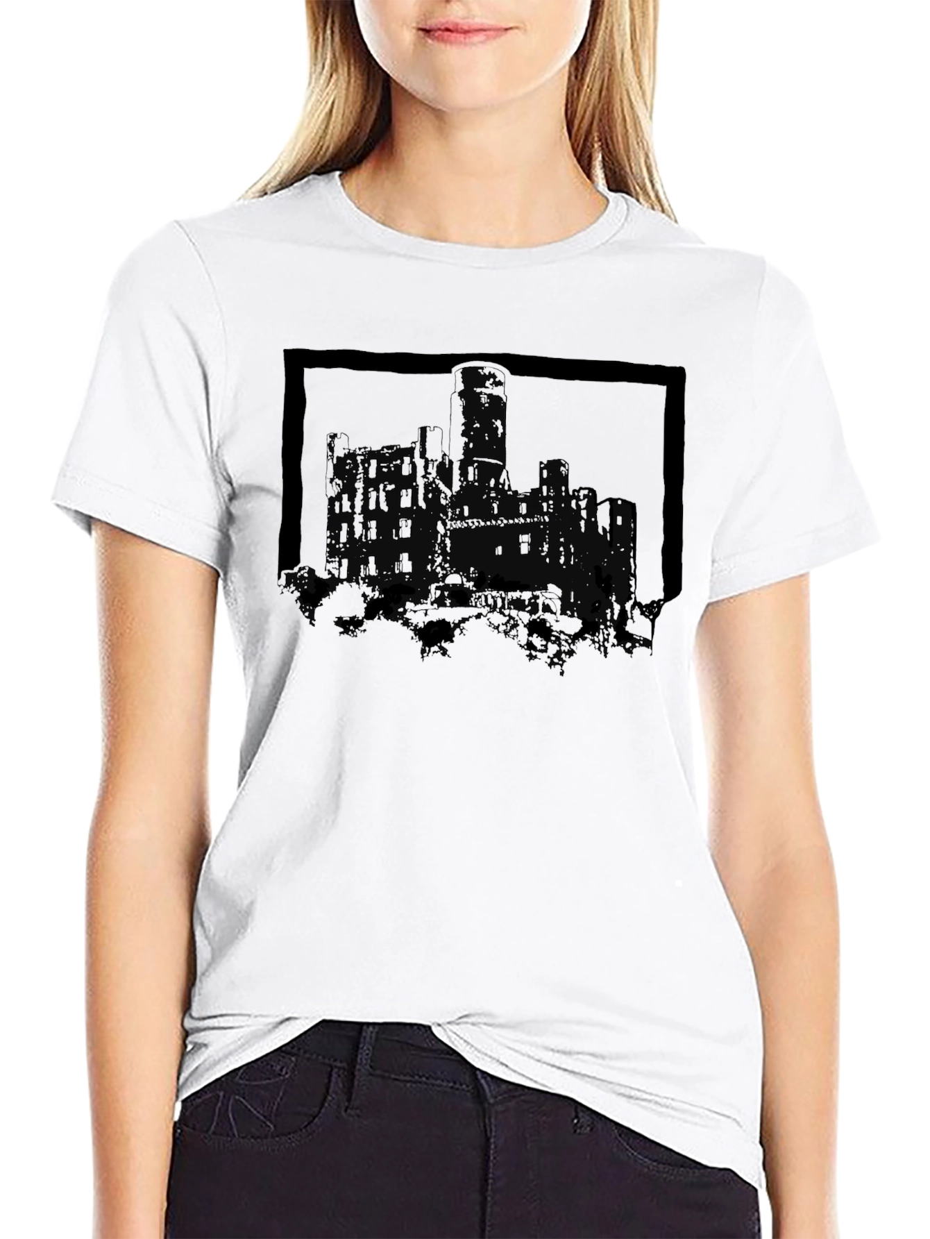 Black Castle Graphic Tee - Gothic Design, Black T-Shirt view 9