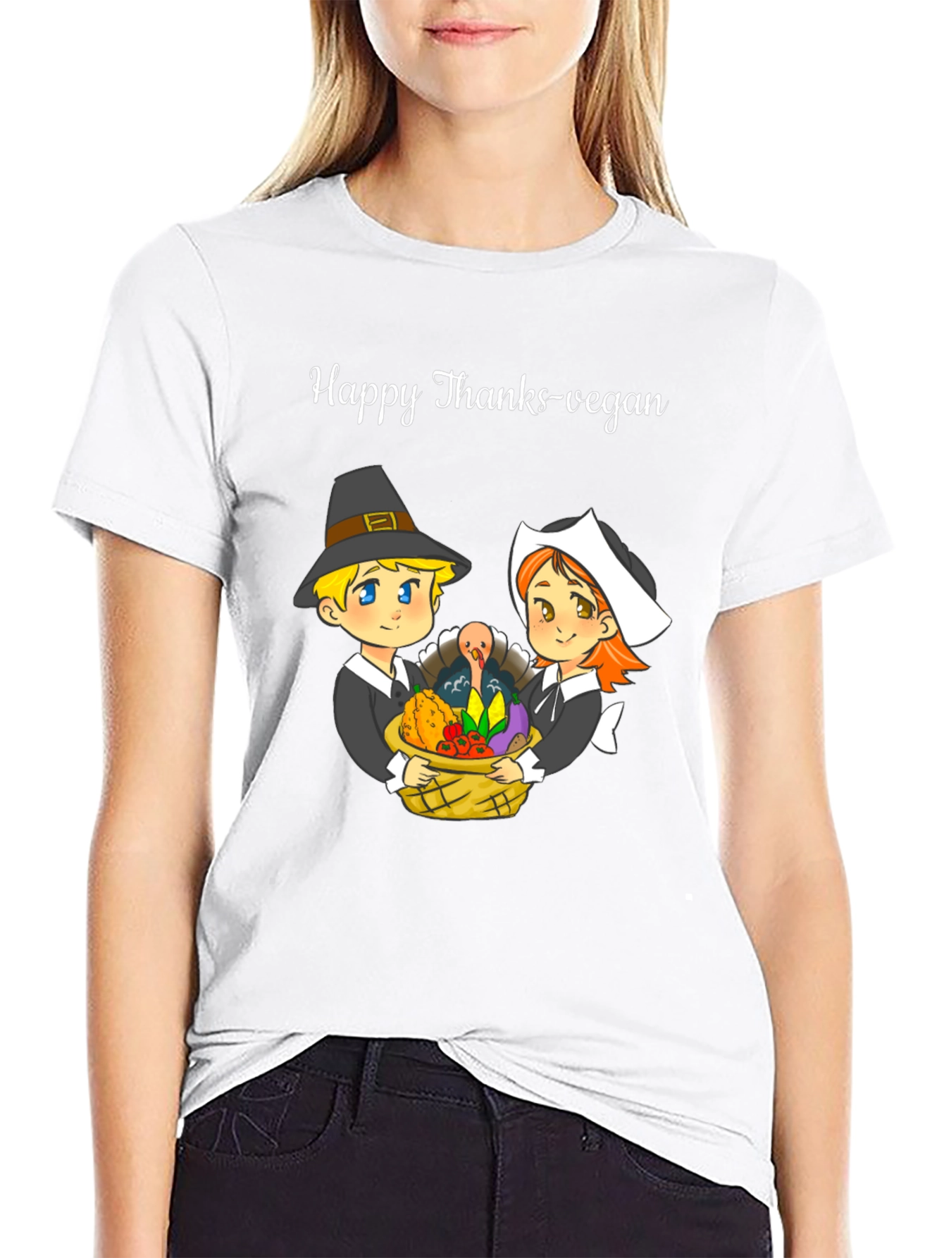 Black Happy Thanks-Vegan T-Shirt view 9