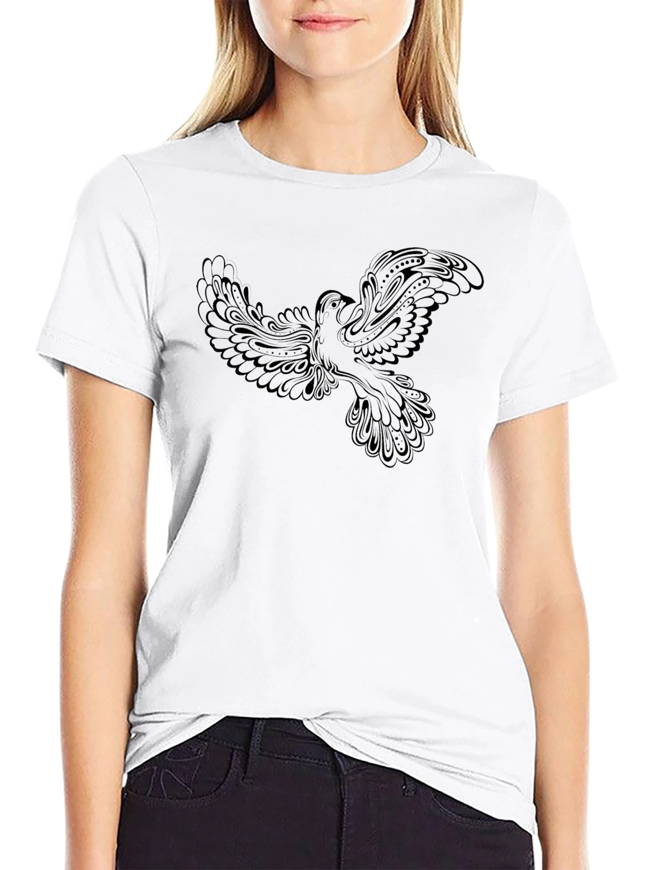 Black Black T-Shirt with Dove Graphic view 9