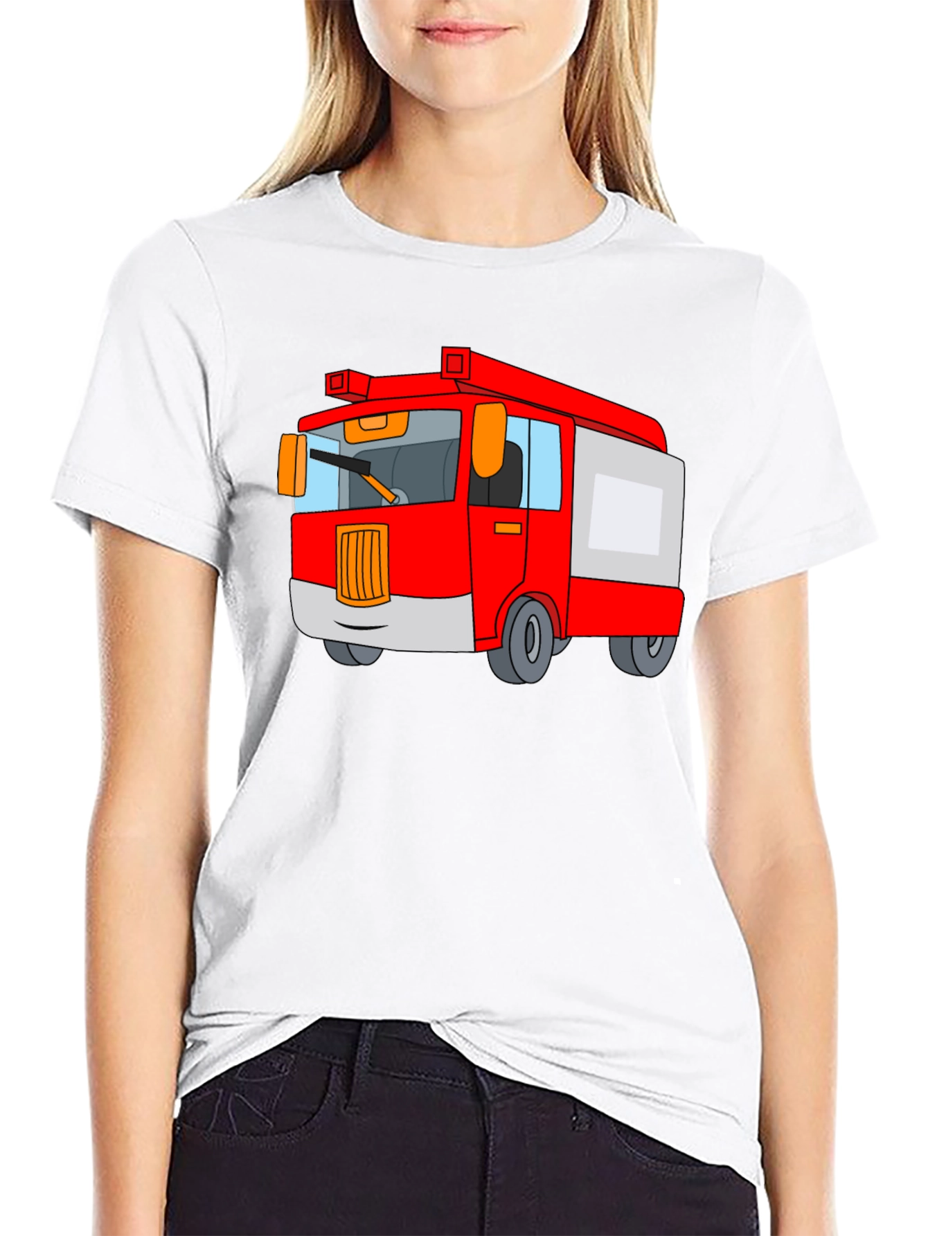 Black Fire Truck Cartoon Graphic Black T-Shirt view 9