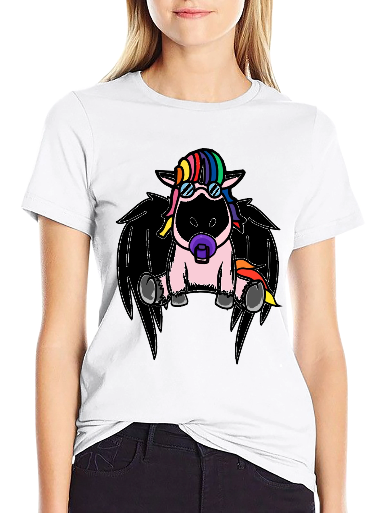 Black Cool Unicorn with Wings Graphic T-Shirt view 9