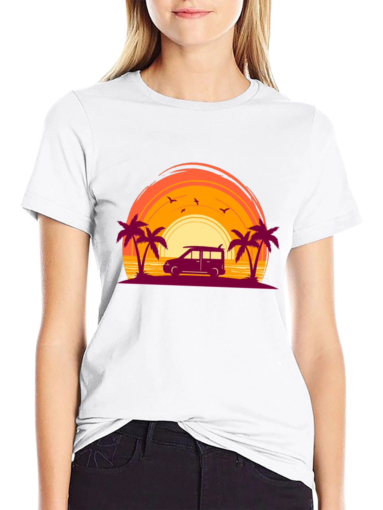 Black Sunset Beach Van Graphic Tee view 9