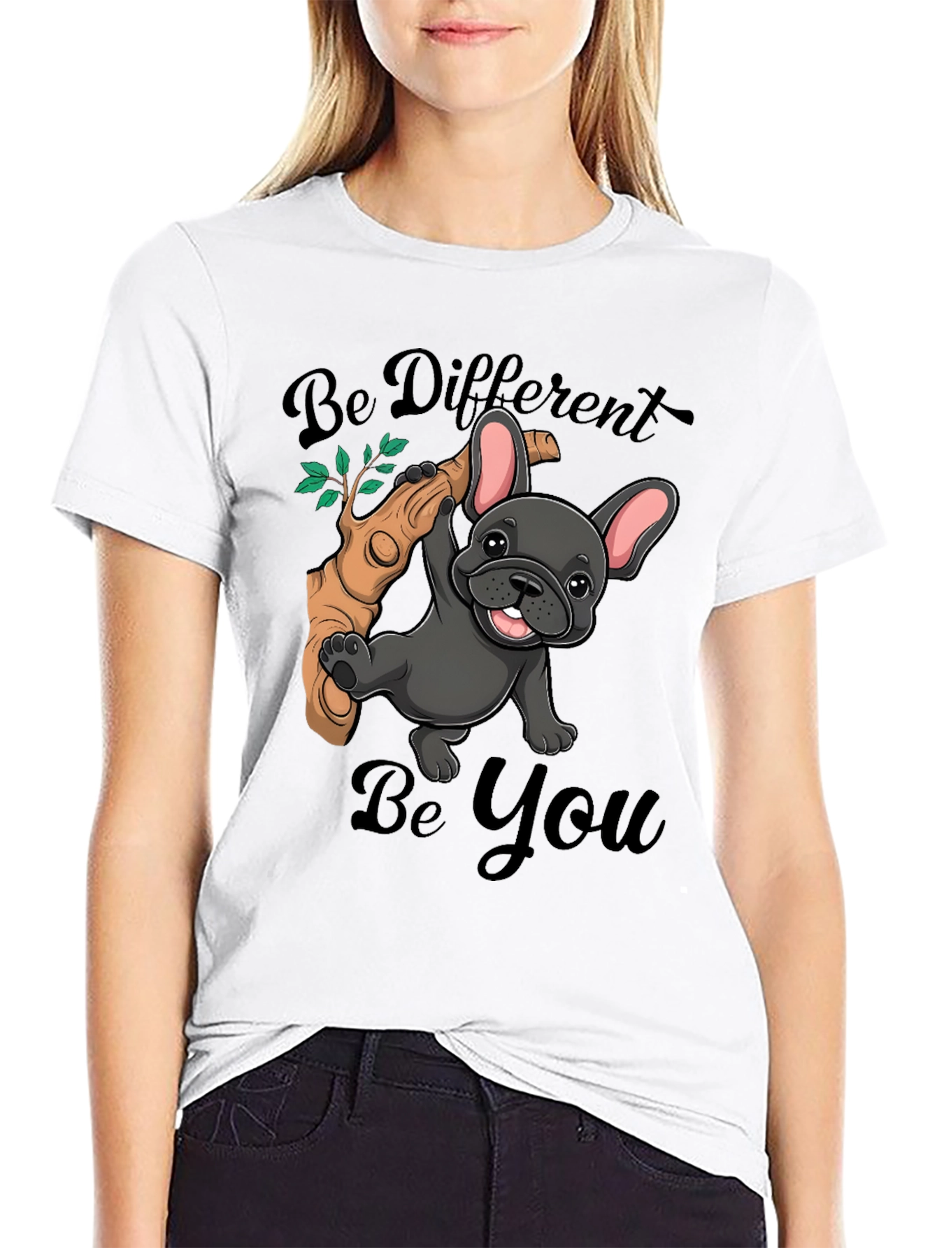 Black Be Different Be You Bulldog T-Shirt view 9