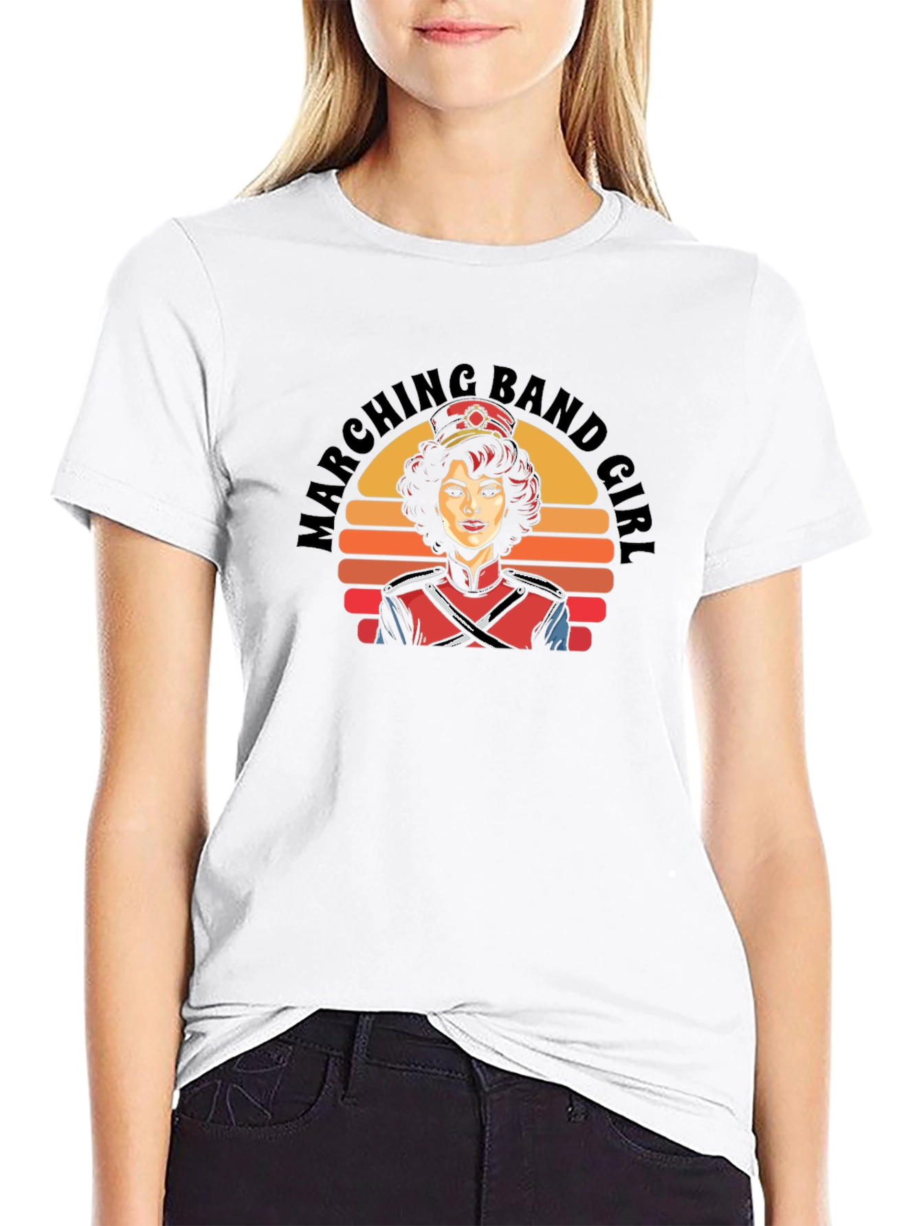 Black Marching Band Girl Retro Graphic T-Shirt view 9