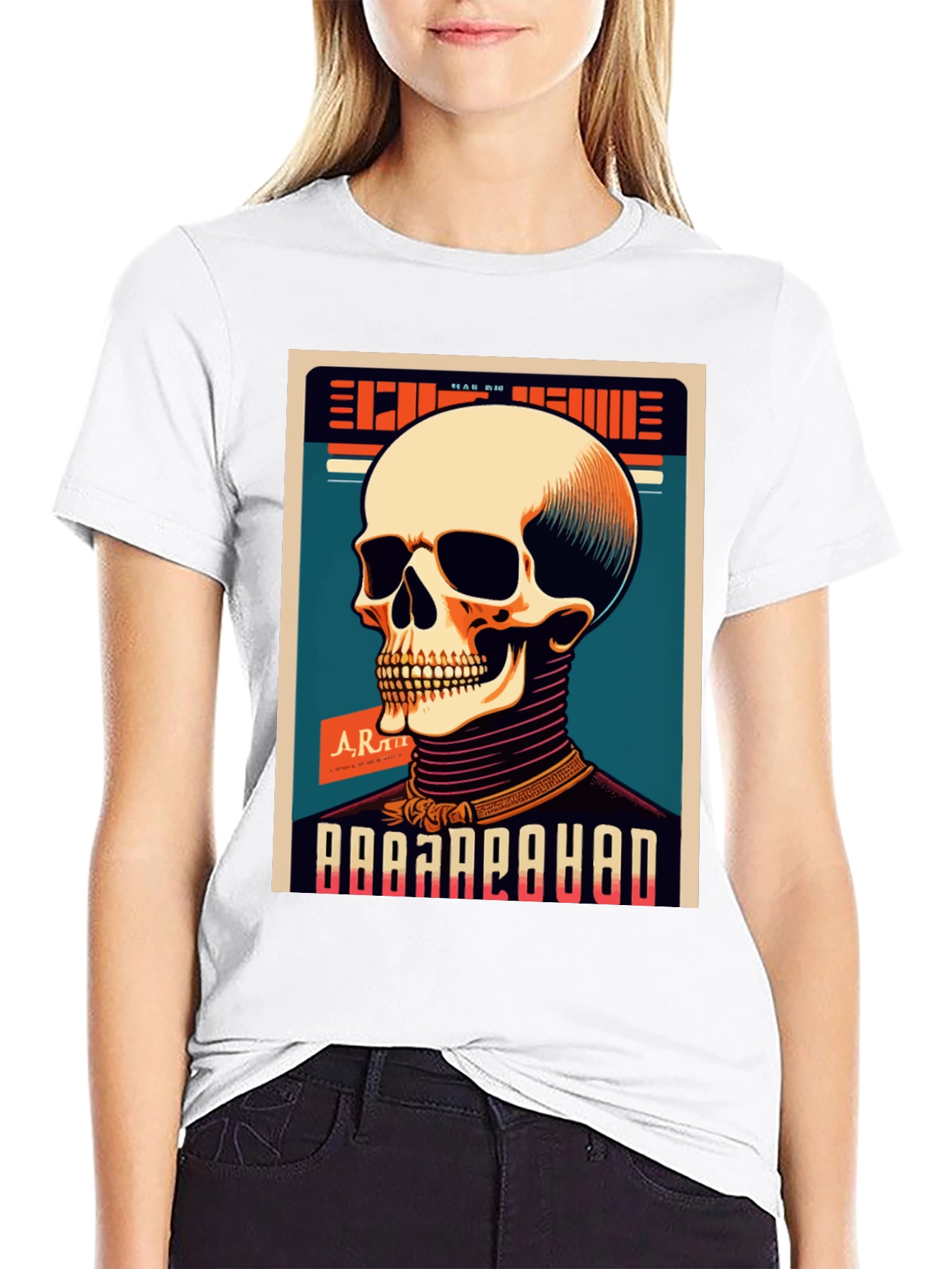 Black Skull Graphic Print Crew Neck T-Shirt view 9