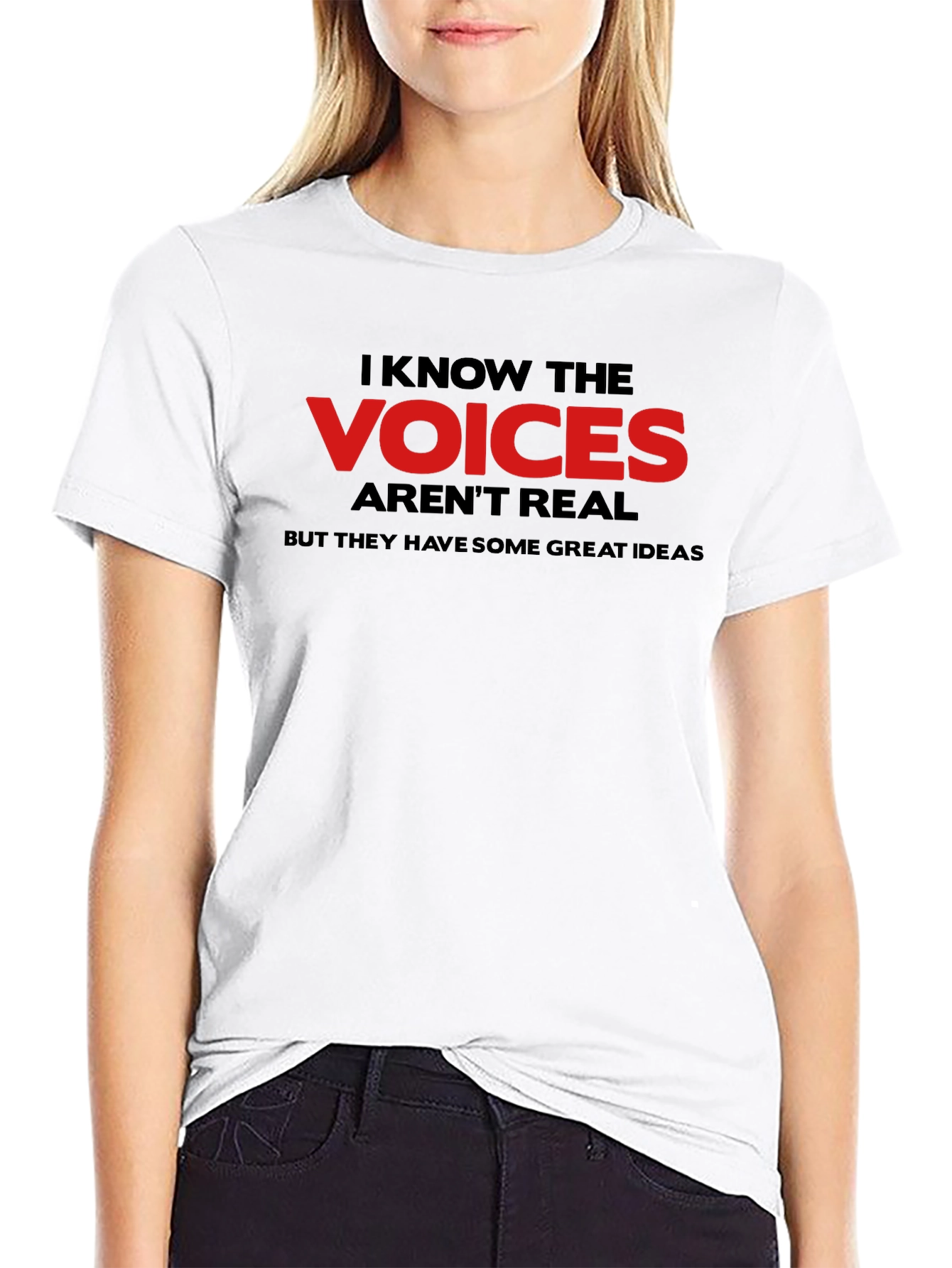 Black I Know the Voices T-Shirt - Funny Sarcastic Graphic Tee view 9