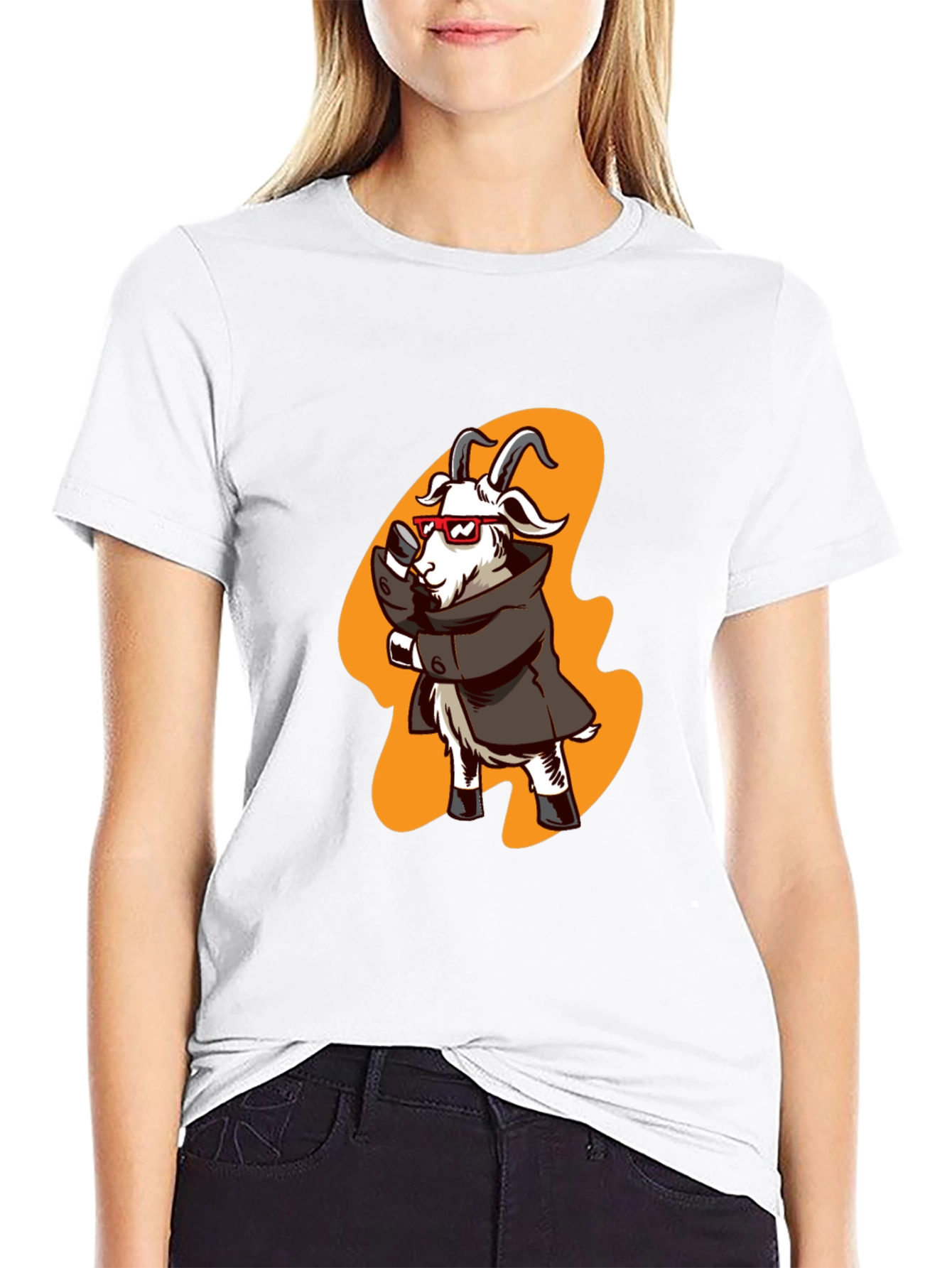 Black Cool Goat in Trench Coat Graphic Tee view 9