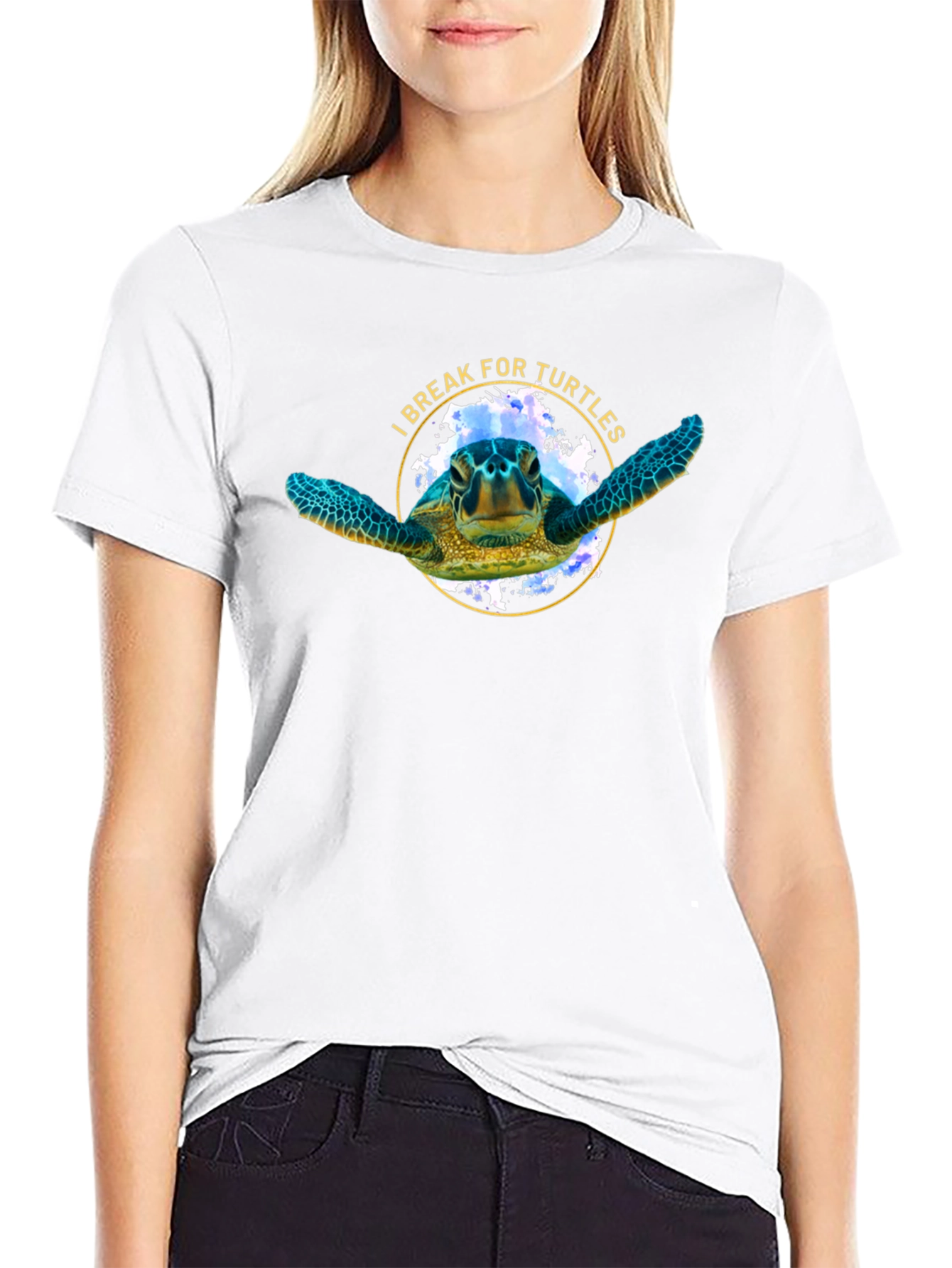 Black I Break For Turtles Black Graphic T-Shirt view 9