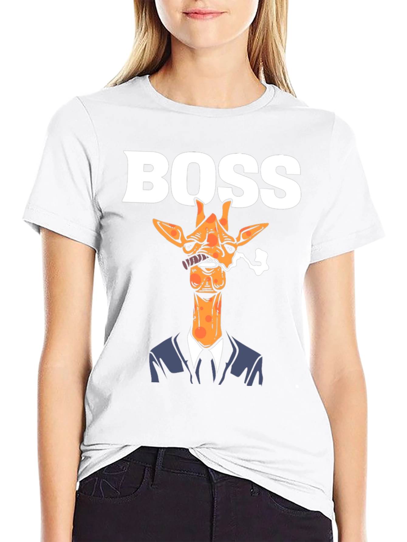 Black Boss Giraffe Graphic Tee - Funny Animal Shirt view 9