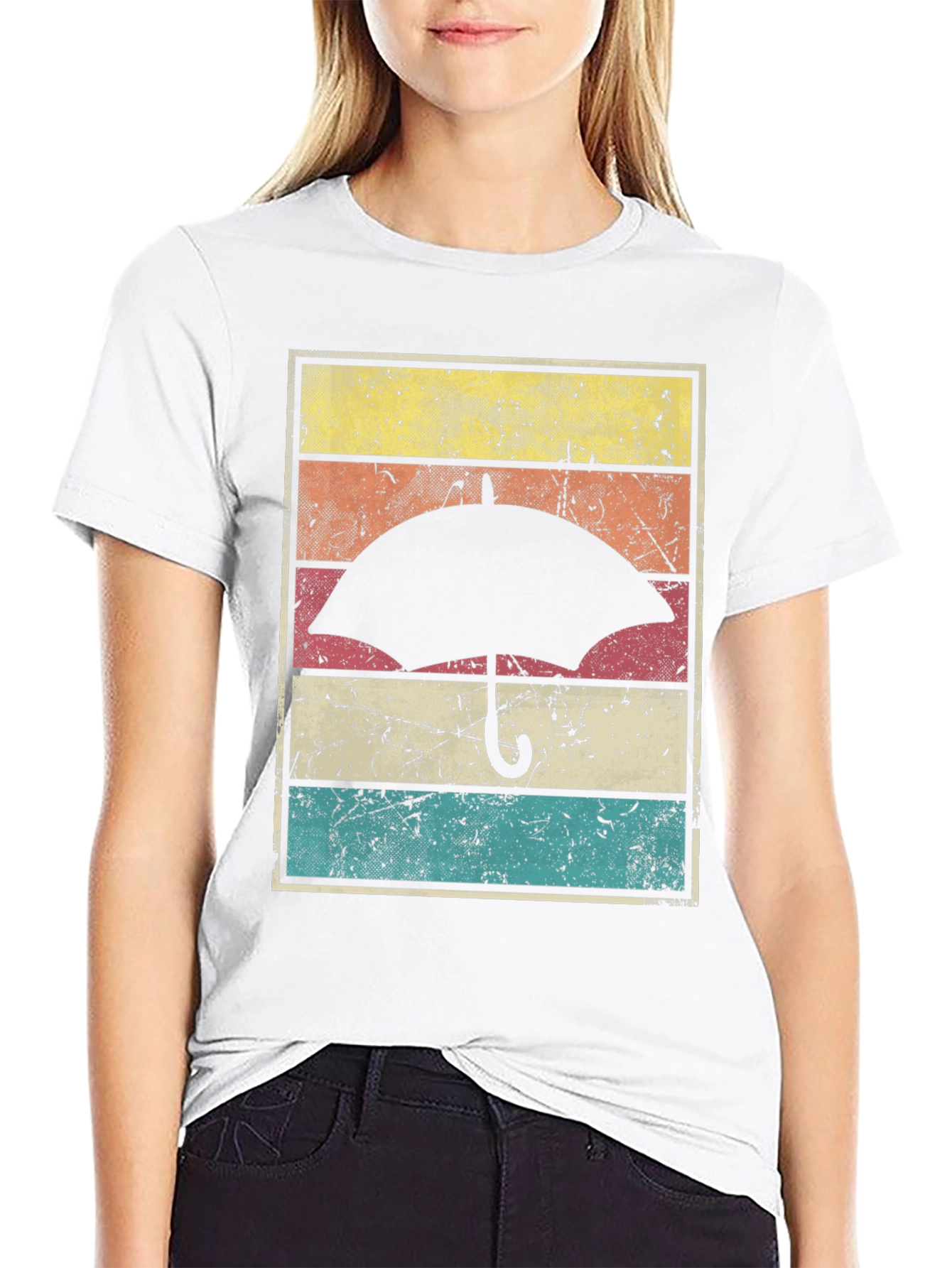 Black Retro Umbrella Graphic Tee - Vintage Style view 9