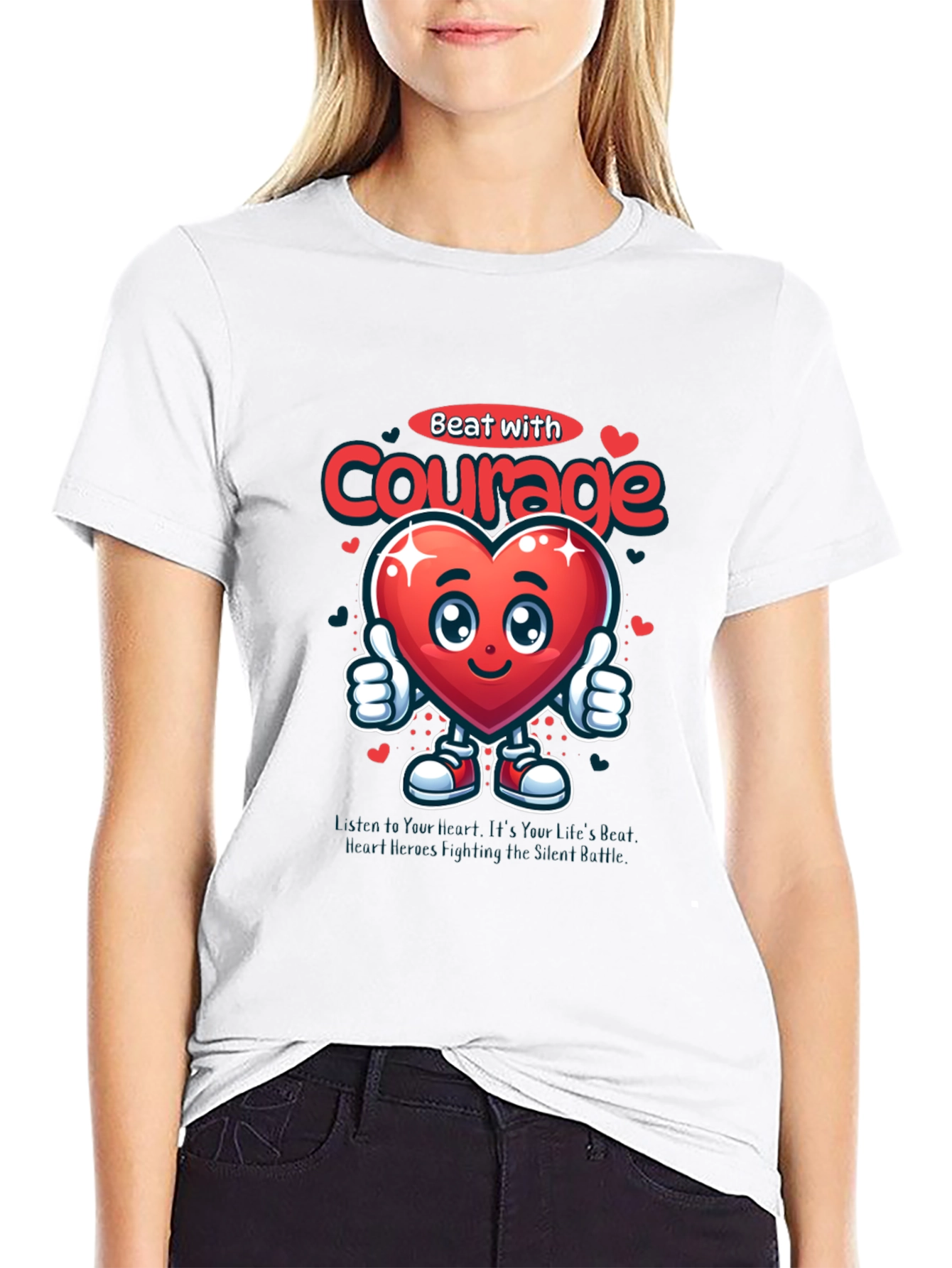 Black Courage Heart Graphic Tee - Inspirational T-Shirt view 9