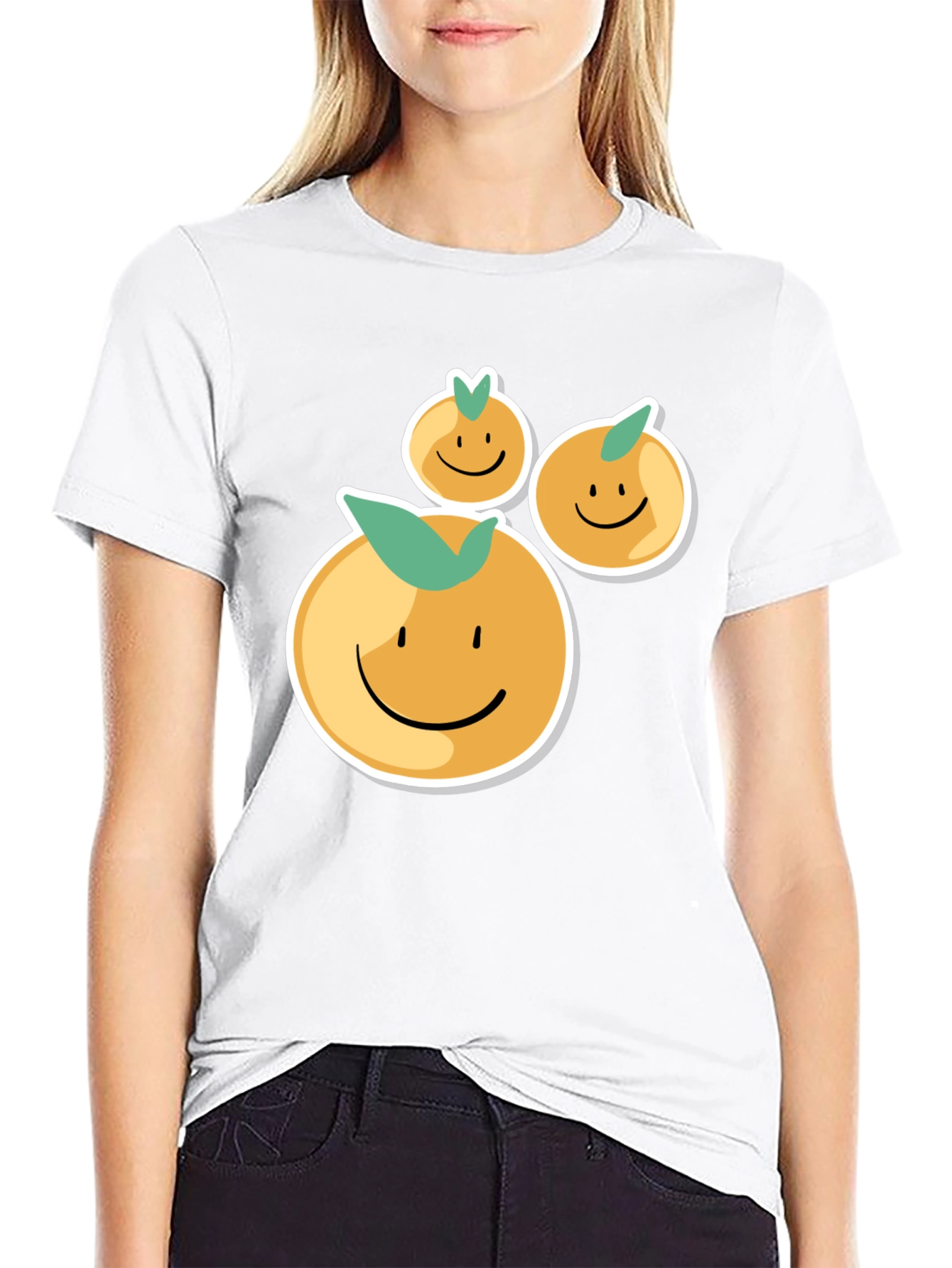 Black Smiling Oranges Graphic Tee - Casual Black T-Shirt view 9