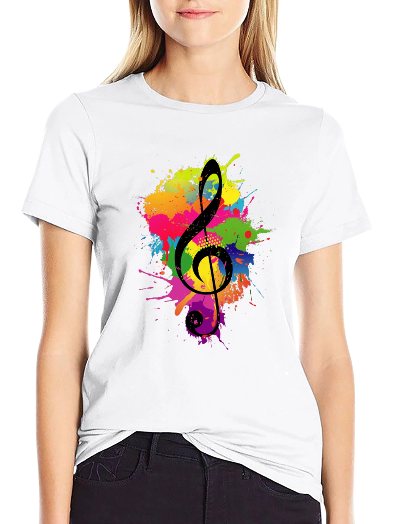 Black Colorful Treble Clef Black Graphic Tee view 9