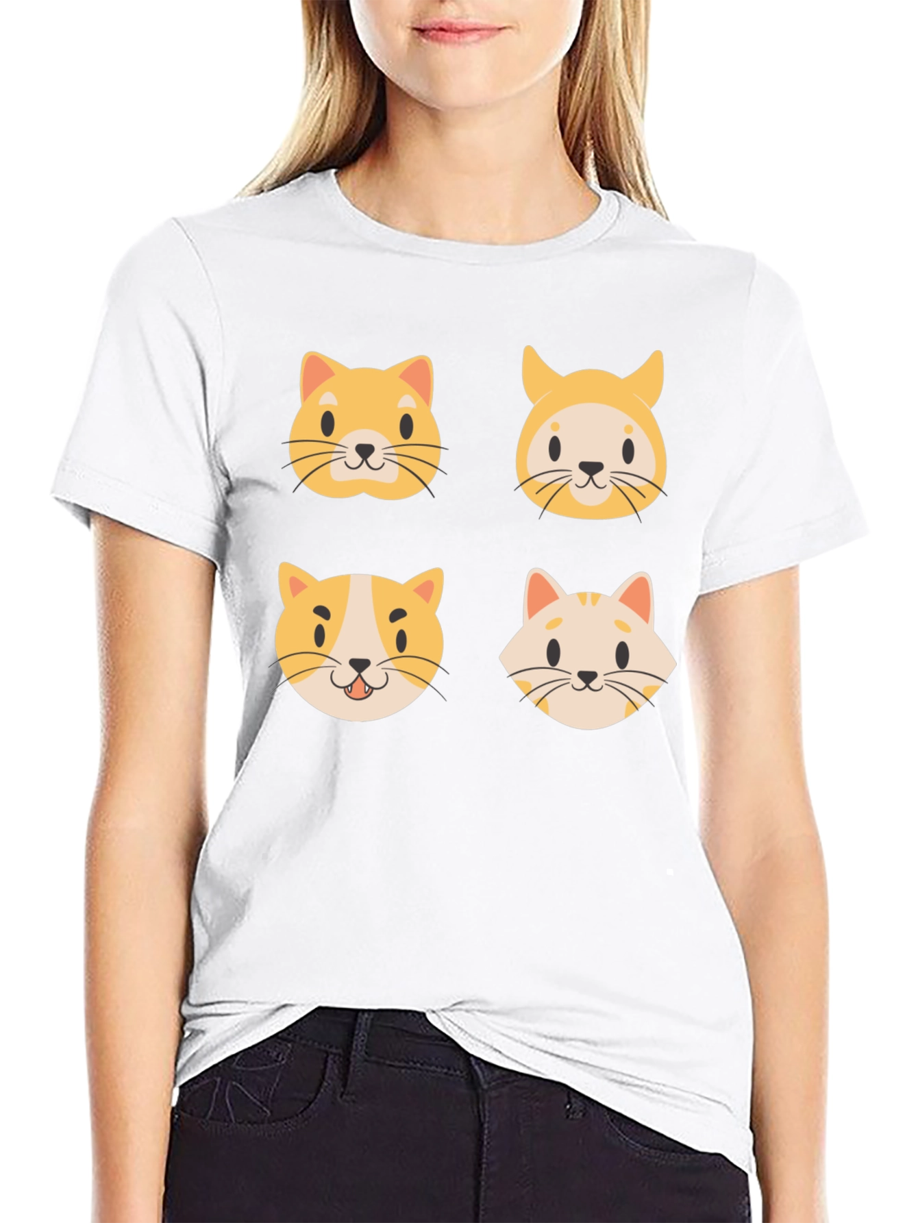 Black Cute Cat Faces Black T-Shirt view 9