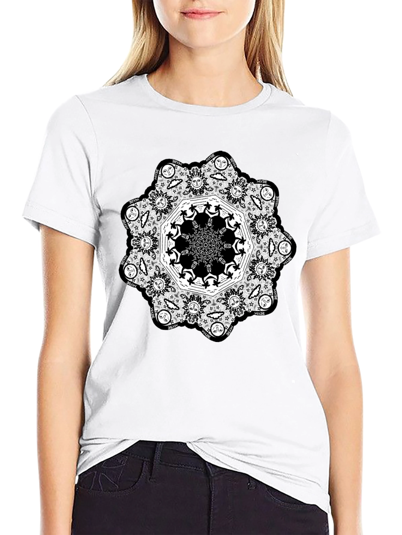 Black Mandala Graphic Black T-Shirt view 9