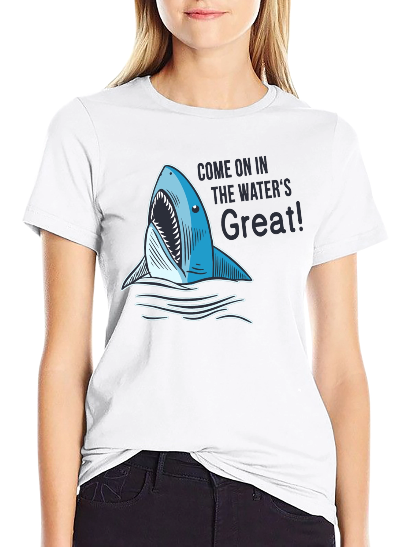 Black Shark Attack T-Shirt - "The Water's Great!" view 9