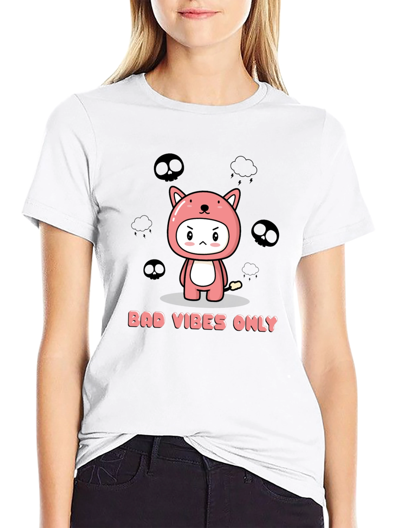 Black Bad Vibes Only Kawaii Graphic T-Shirt view 9