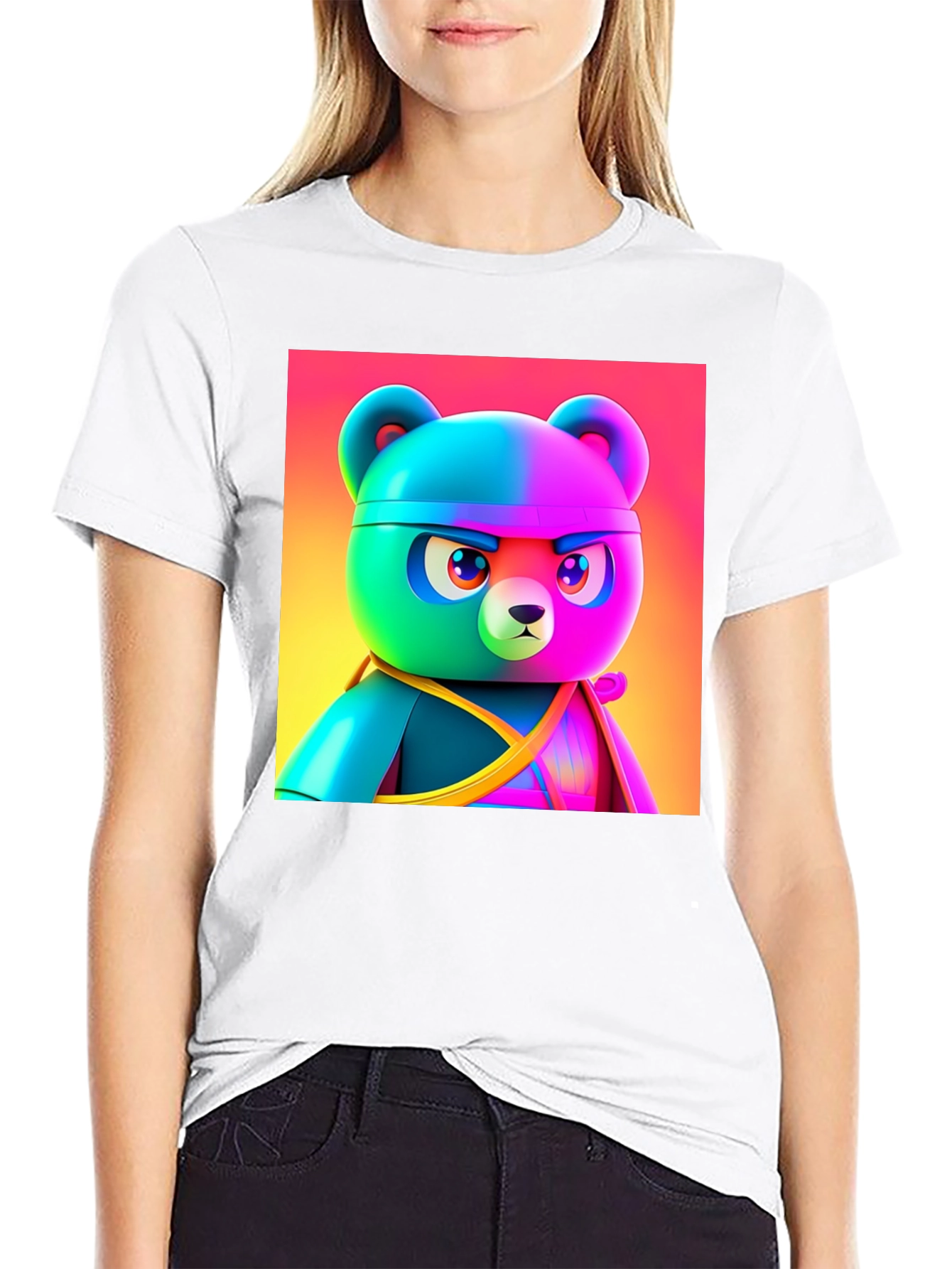 Black Cool Cartoon Bear T-Shirt view 9