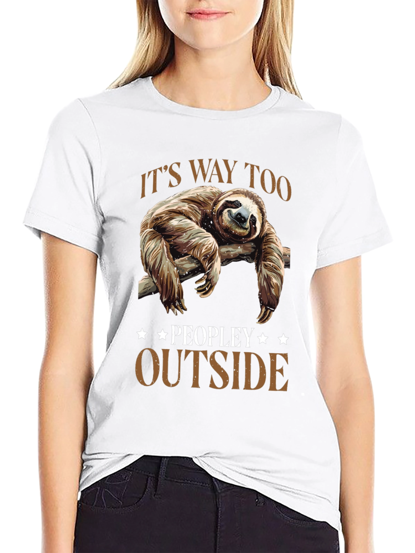Black Lazy Sloth Graphic Tee: "It's Way Too Peopley Outside" view 9